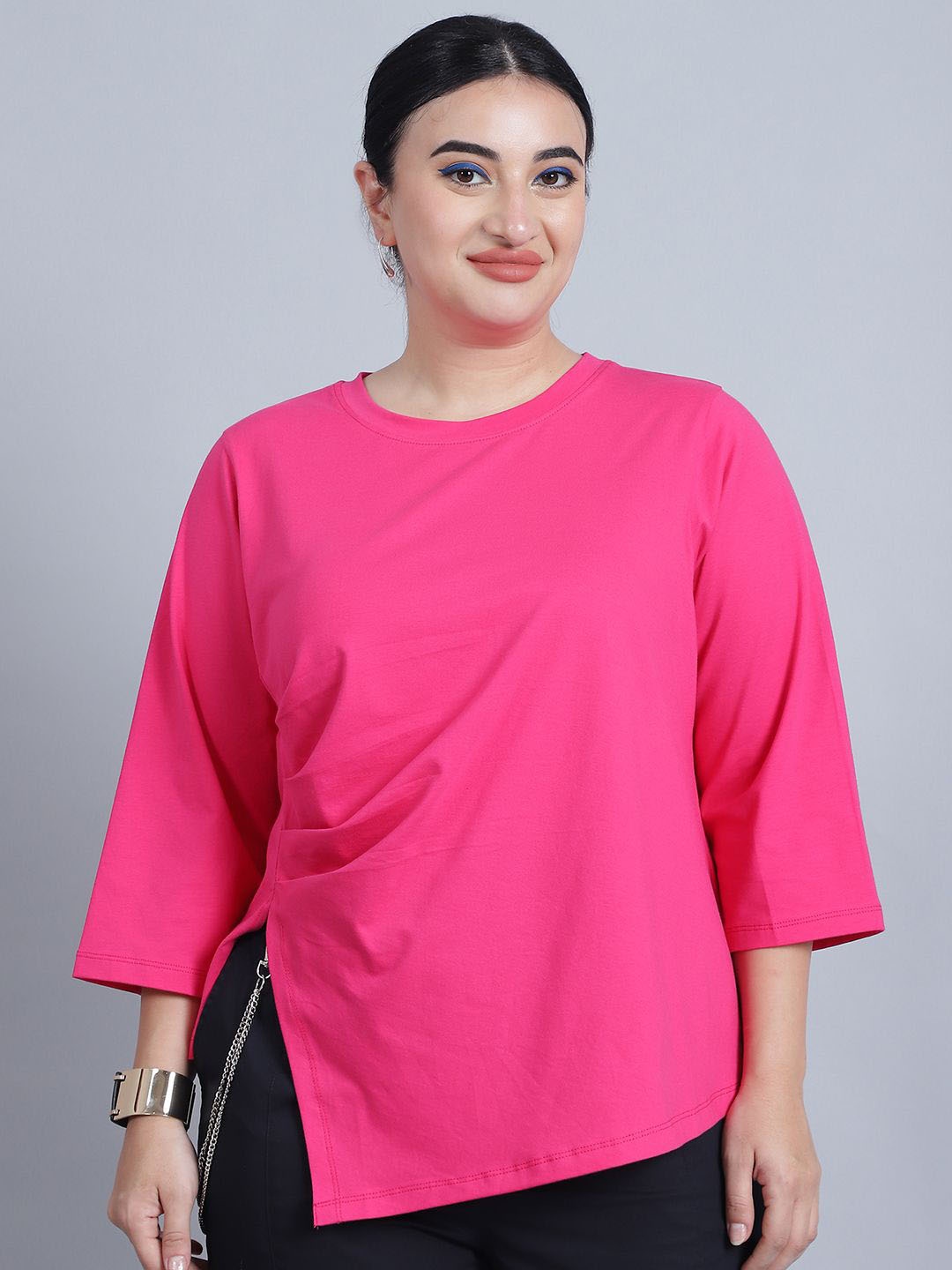 

Baawri Solid Round Neck Top, Pink