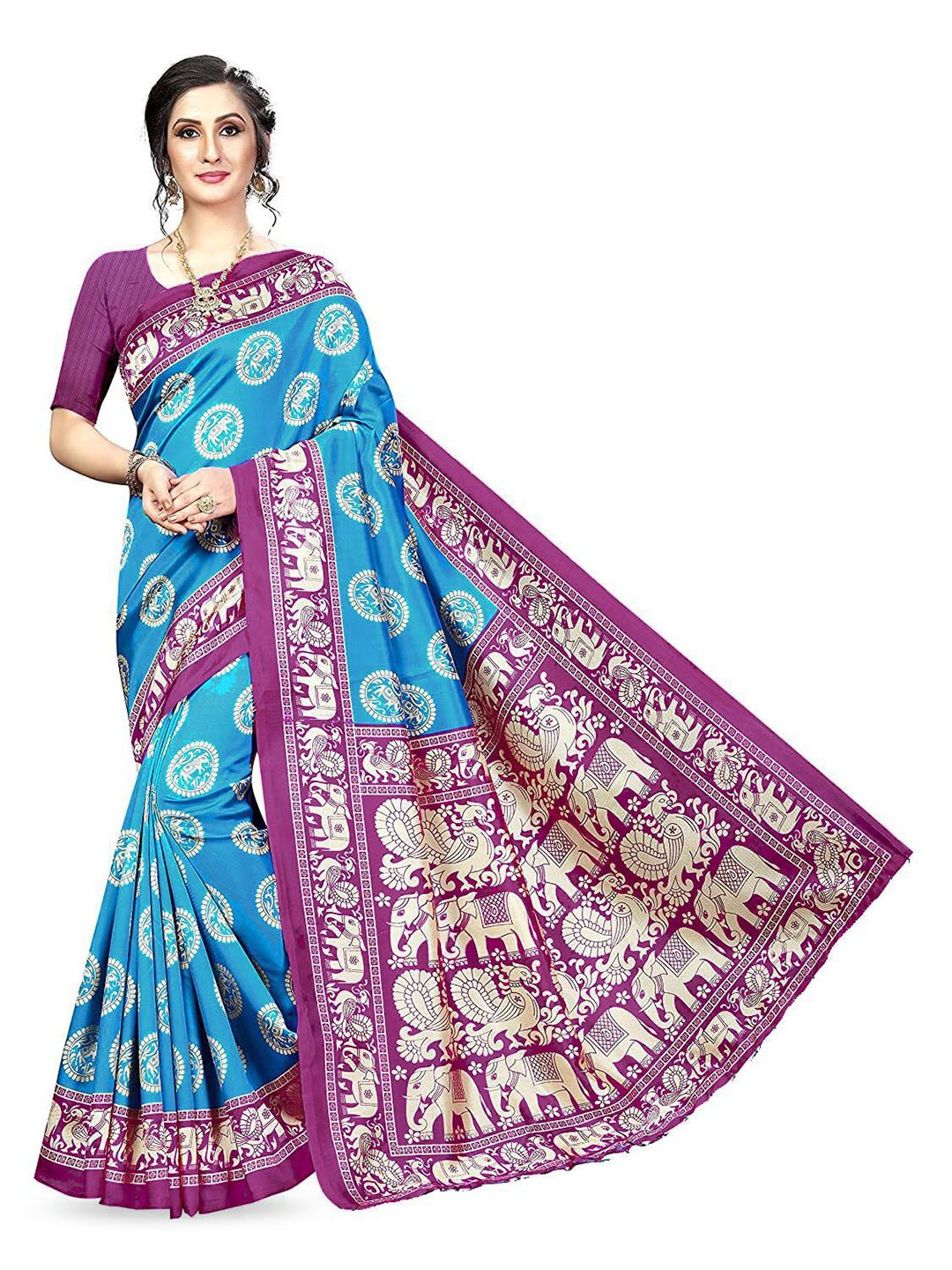 

RUNAYA NX Ethnic Motifs Saree, Navy blue