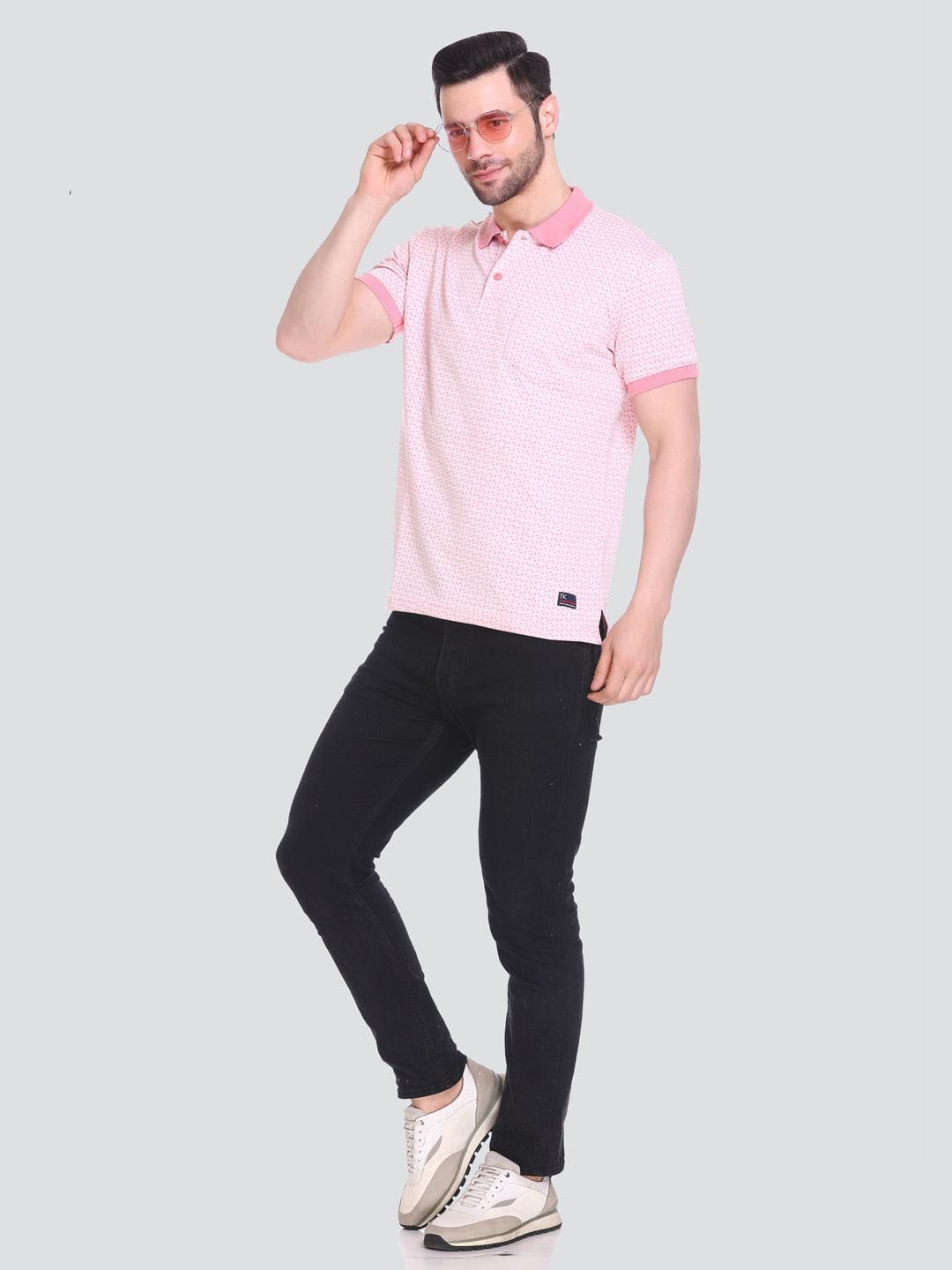 

Tuckinn Men Self Design Polo Collar Pockets T-shirt, Pink