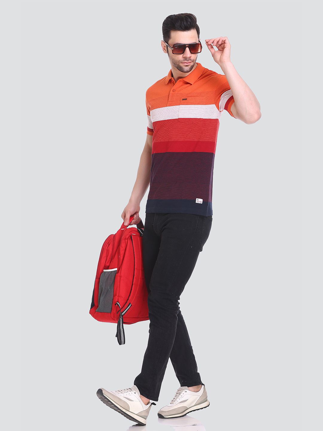 

Tuckinn Striped Polo Collar Cotton Casual T-shirt, Orange