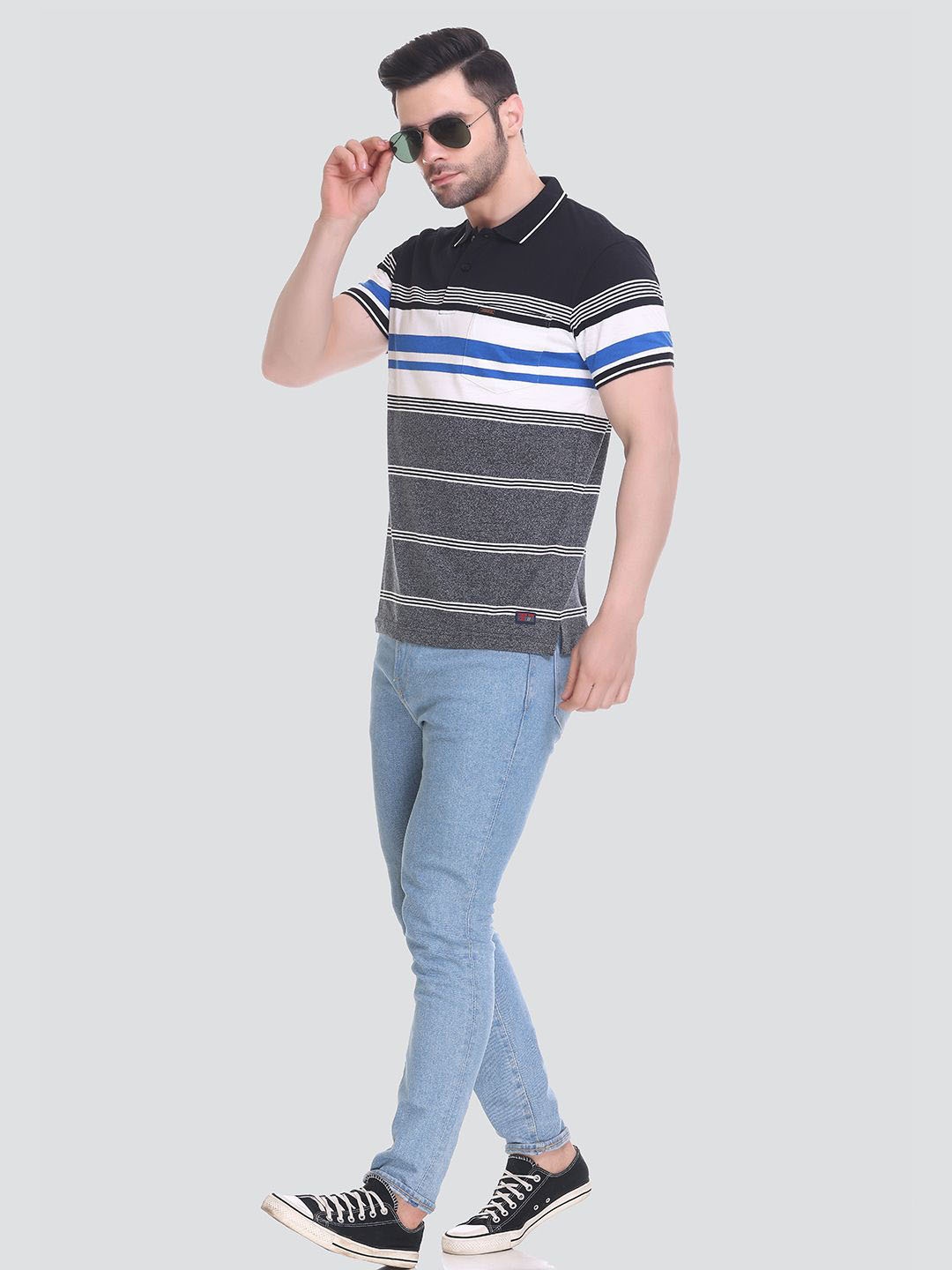 

Tuckinn stripper t-shirt Men Striped Polo Collar Pockets T-shirt, Multi