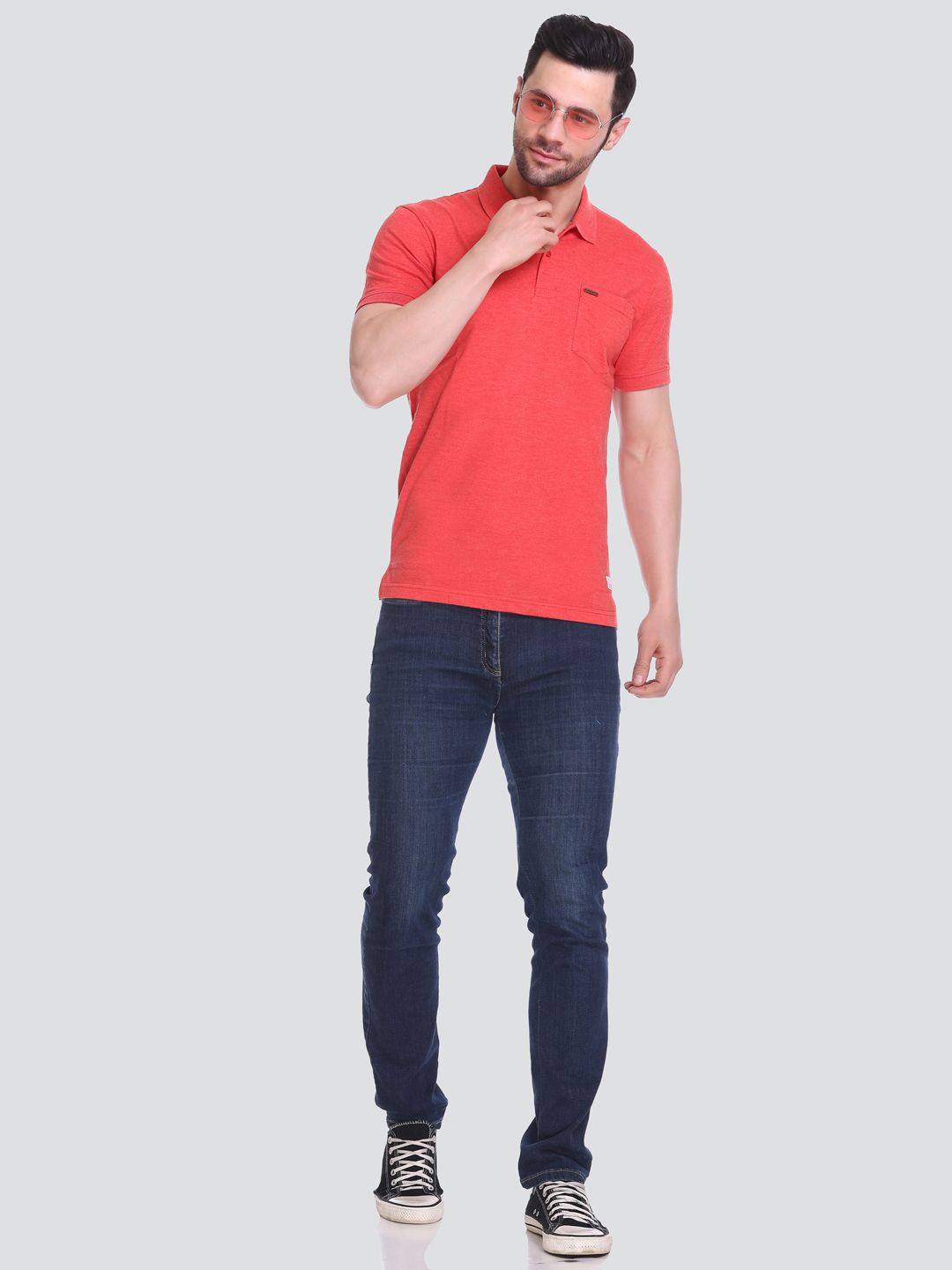 

Tuckinn plain t-shirt Men Solid Polo Collar Pockets T-shirt, Orange