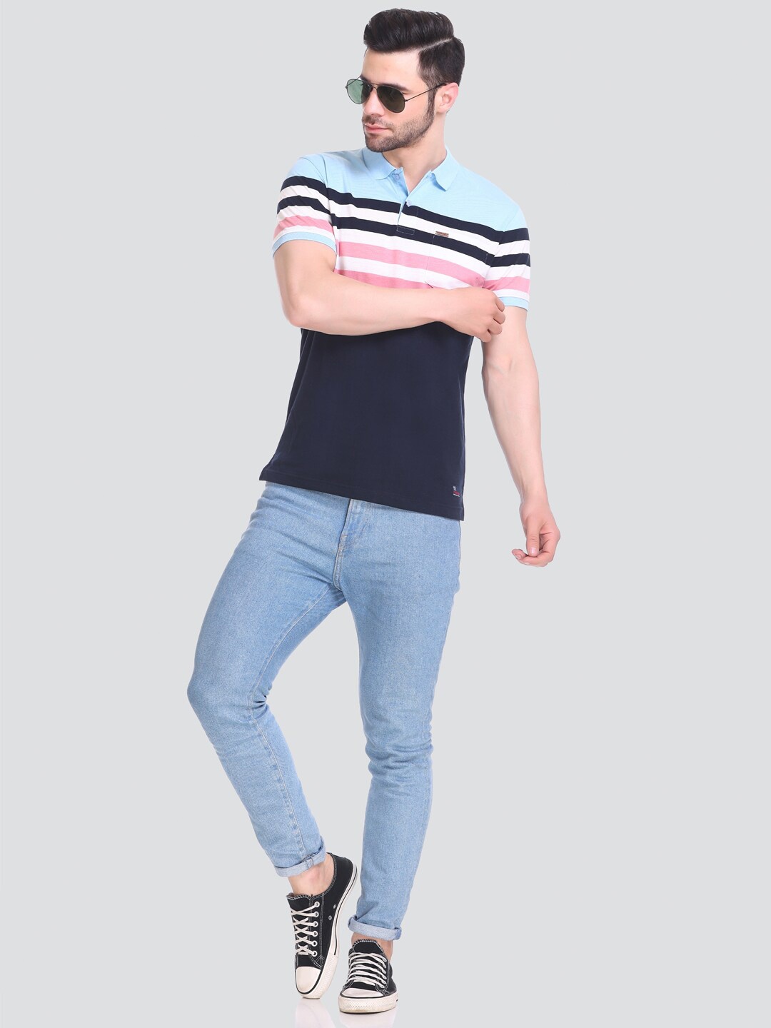 

Tuckinn stripper t-shirt Men Striped Polo Collar Applique T-shirt, Multi