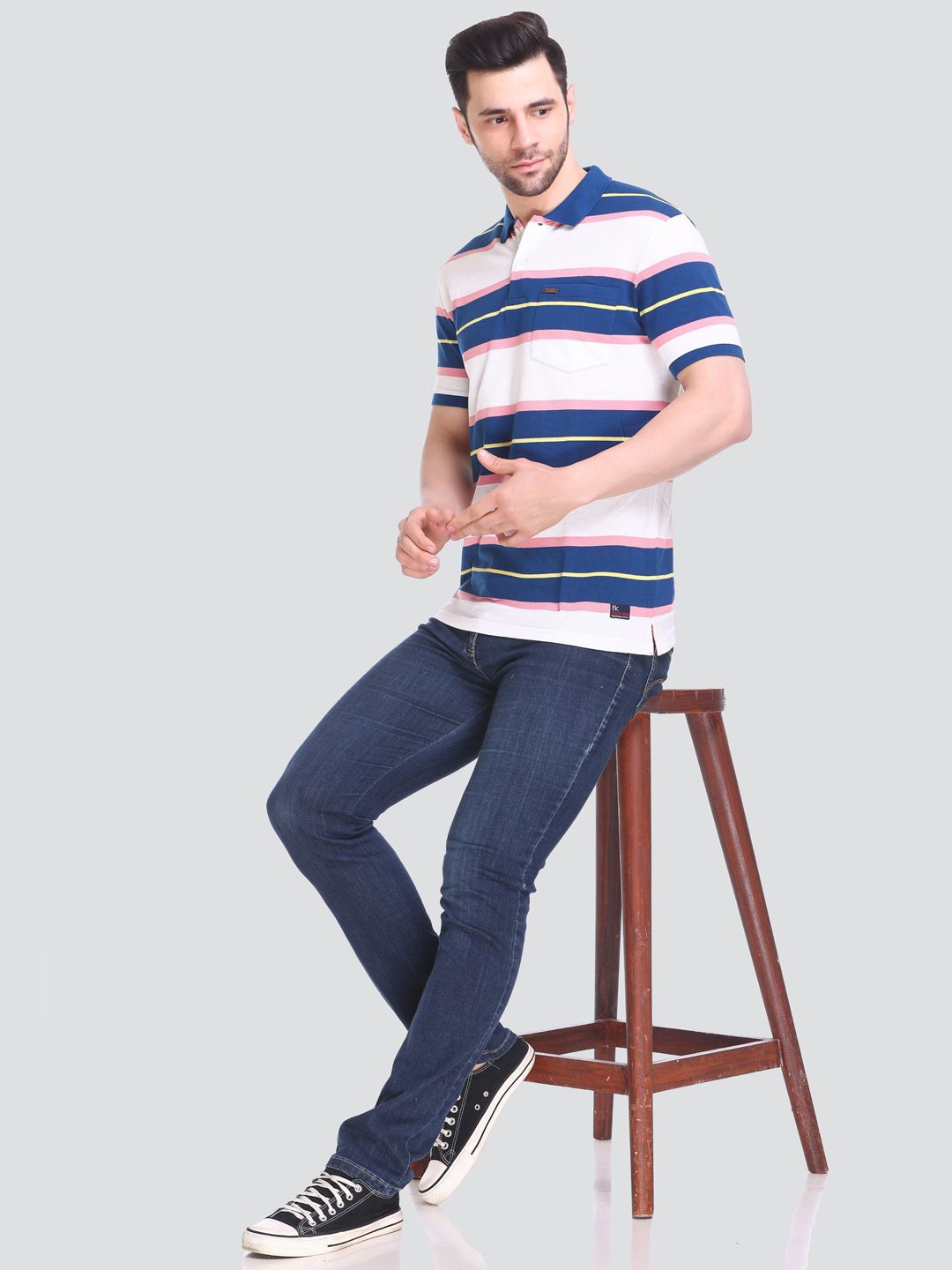 

Tuckinn stripper t-shirt Men Striped Polo Collar Pockets T-shirt, Multi