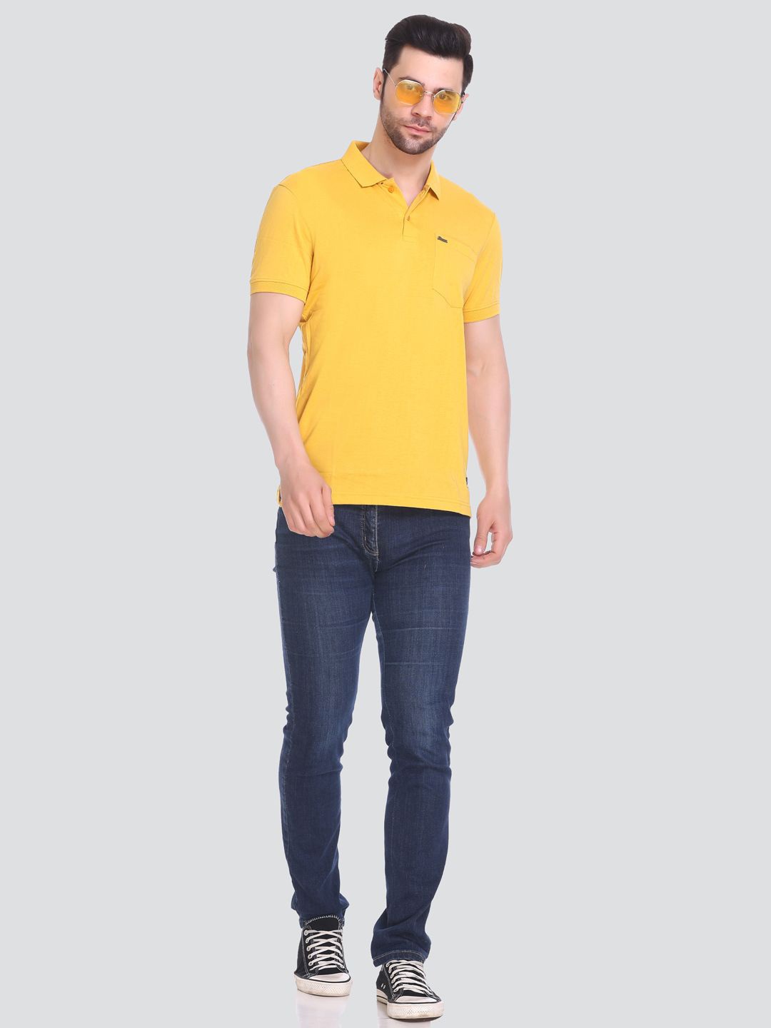 

Tuckinn plain t-shirt Men Solid Polo Collar T-shirt, Yellow