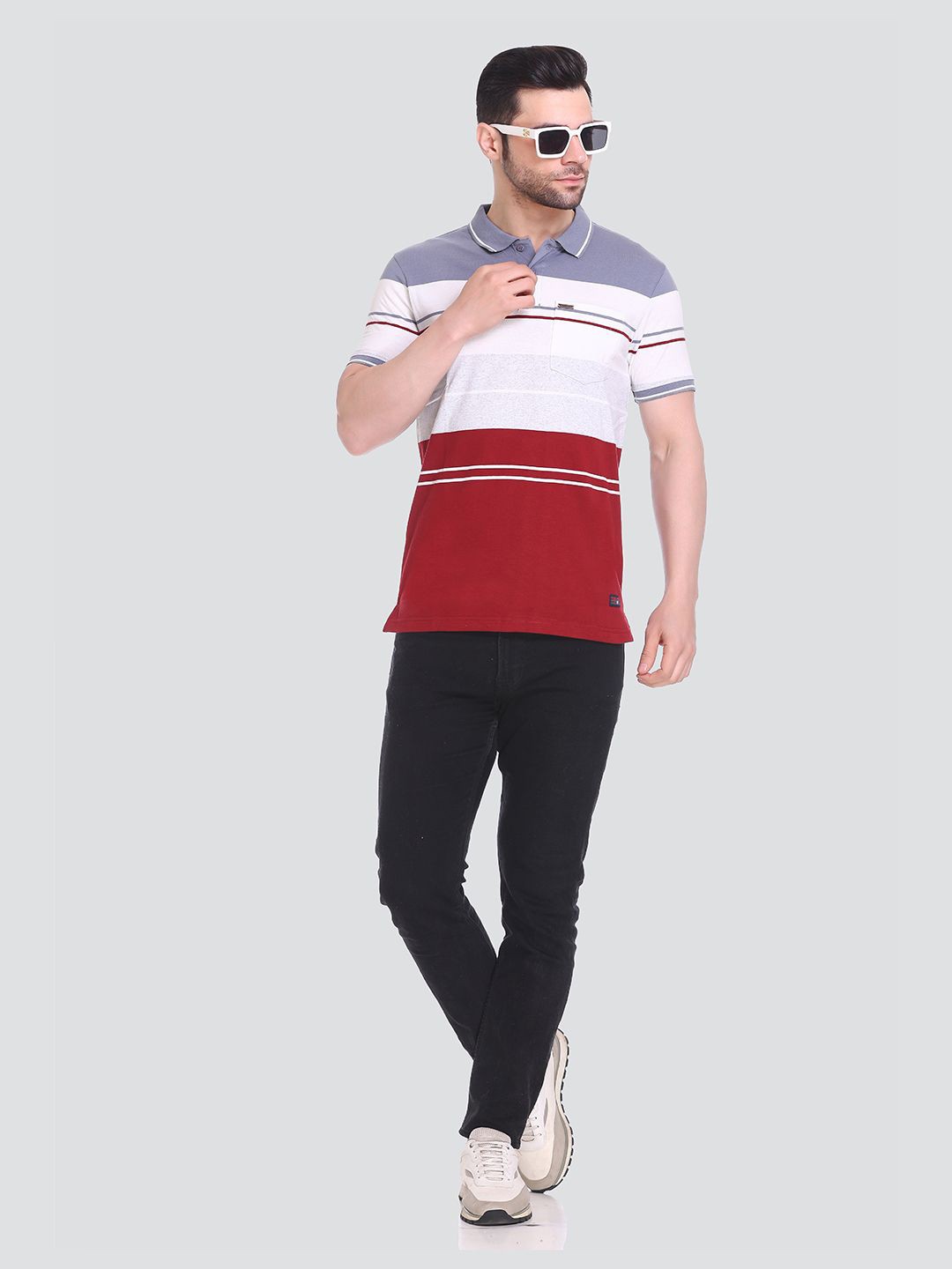 

Tuckinn stripper t-shirt Men Striped Polo Collar Pockets T-shirt, Multi