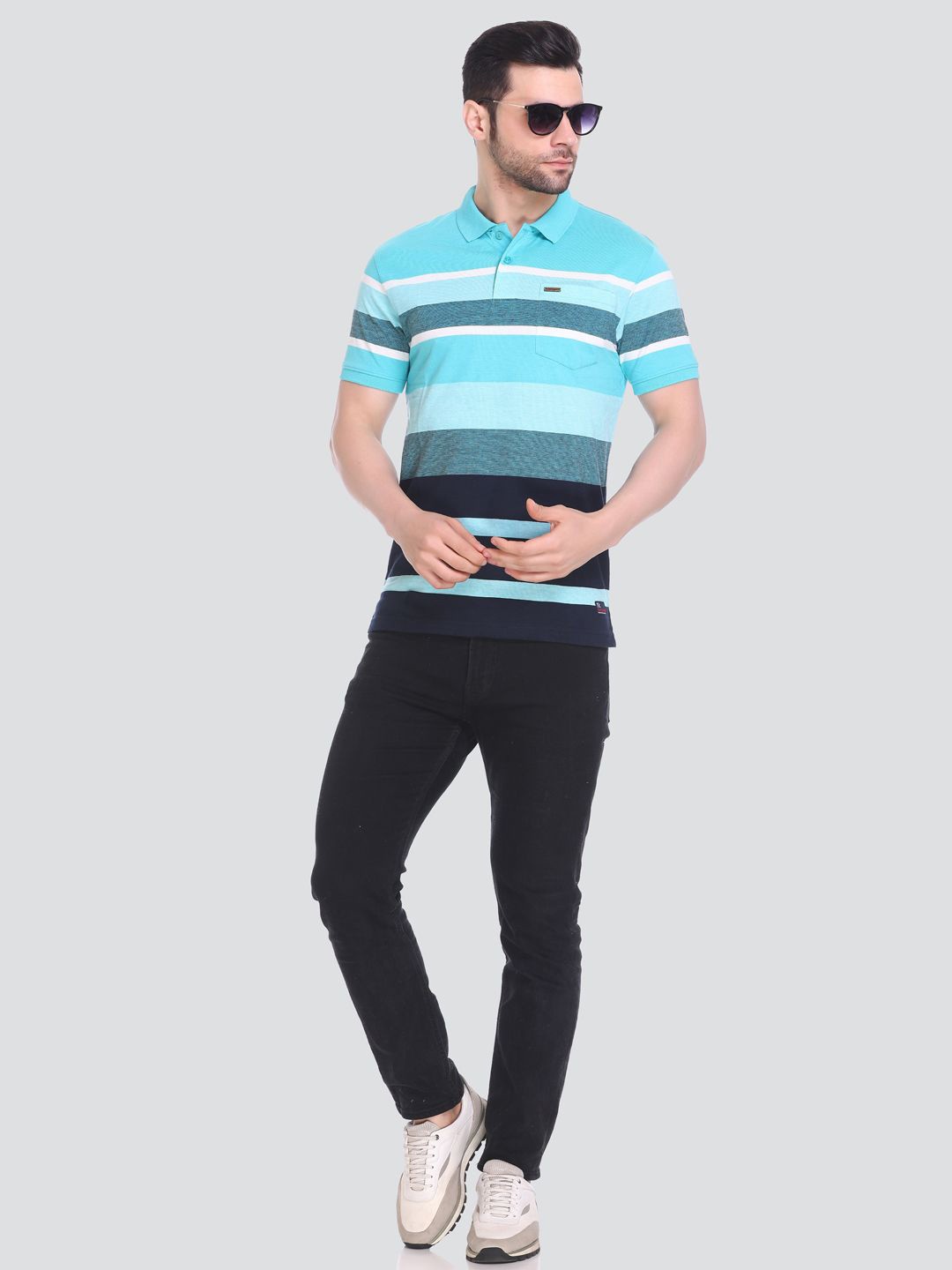 

Tuckinn Striped Polo Collar Cotton Casual T-shirt, Blue