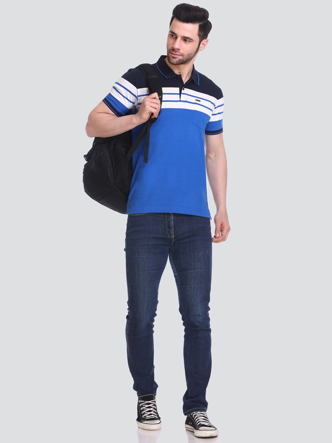 

Tuckinn stripper t-shirt Men Striped Polo Collar Pockets T-shirt, Blue