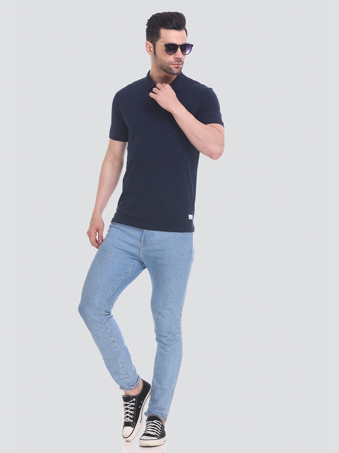 

Tuckinn plain t-shirt Men Solid Polo Collar Pockets T-shirt, Blue