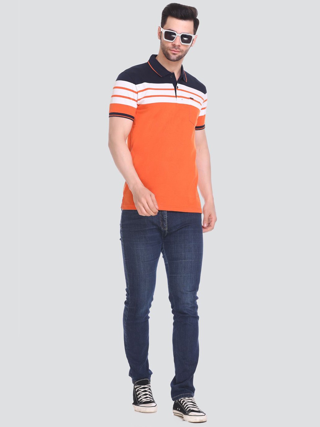 

Tuckinn Colourblocked Polo Collar Cotton Casual T-shirt, Orange