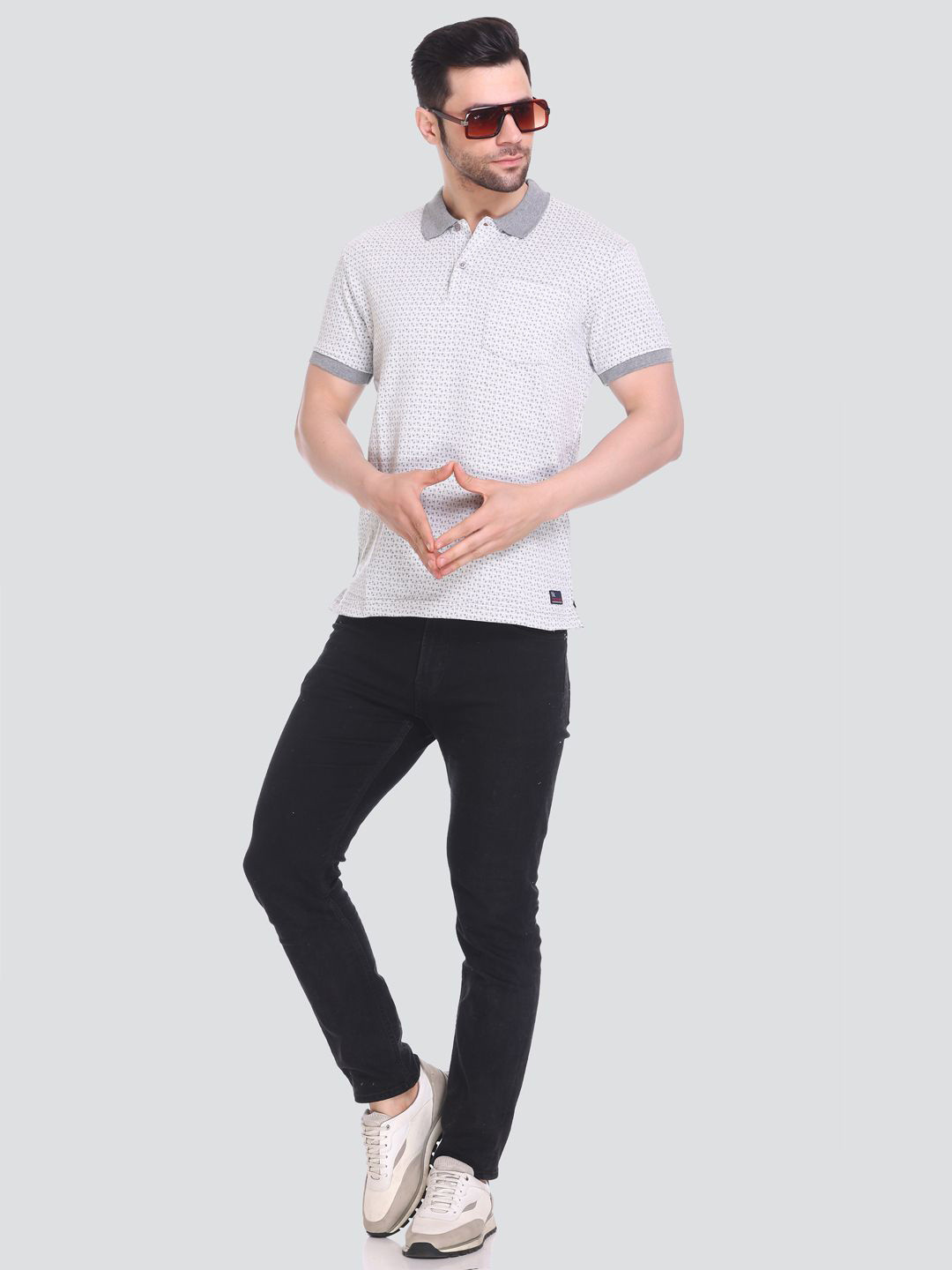 

Tuckinn polo tshirt Men Self Design Polo Collar Pockets T-shirt, Grey