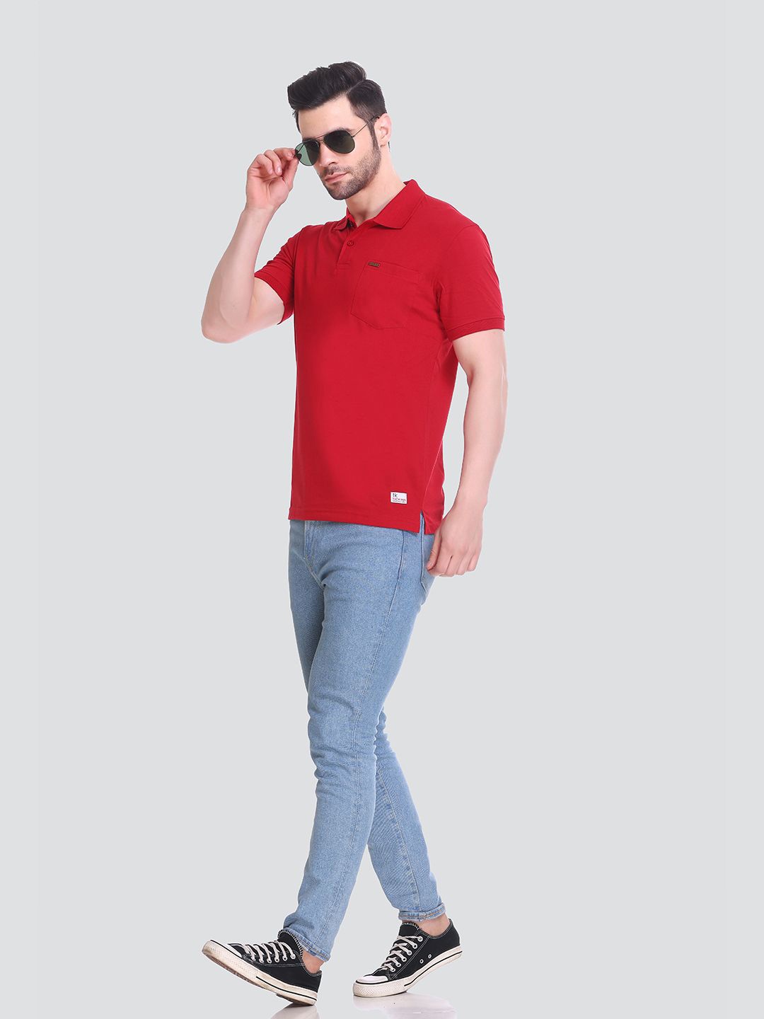 Tuckinn plain t-shirt Men Solid Polo Collar Pockets T-shirt, Red