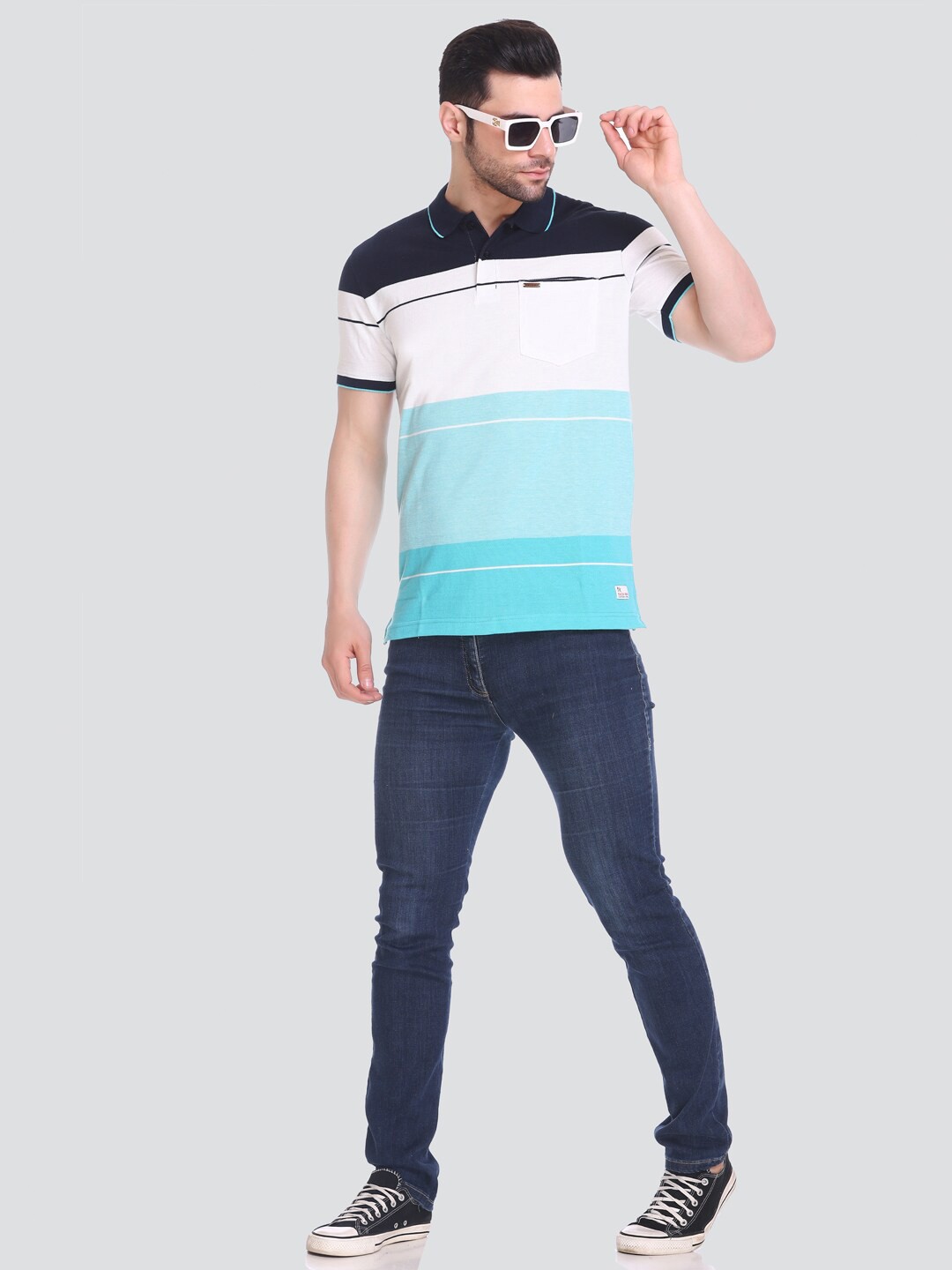 

Tuckinn Men stripper t-shirt Striped Polo Collar Pockets T-shirt, Multi