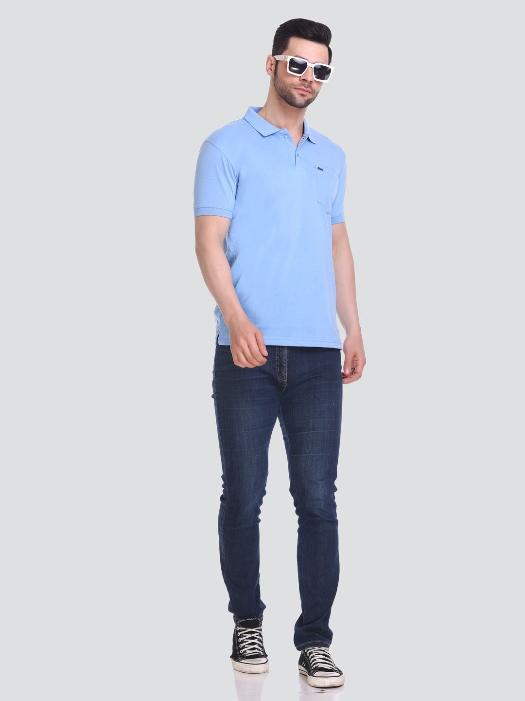 

Tuckinn plain t-shirt Men Solid Polo Collar Pockets T-shirt, Blue