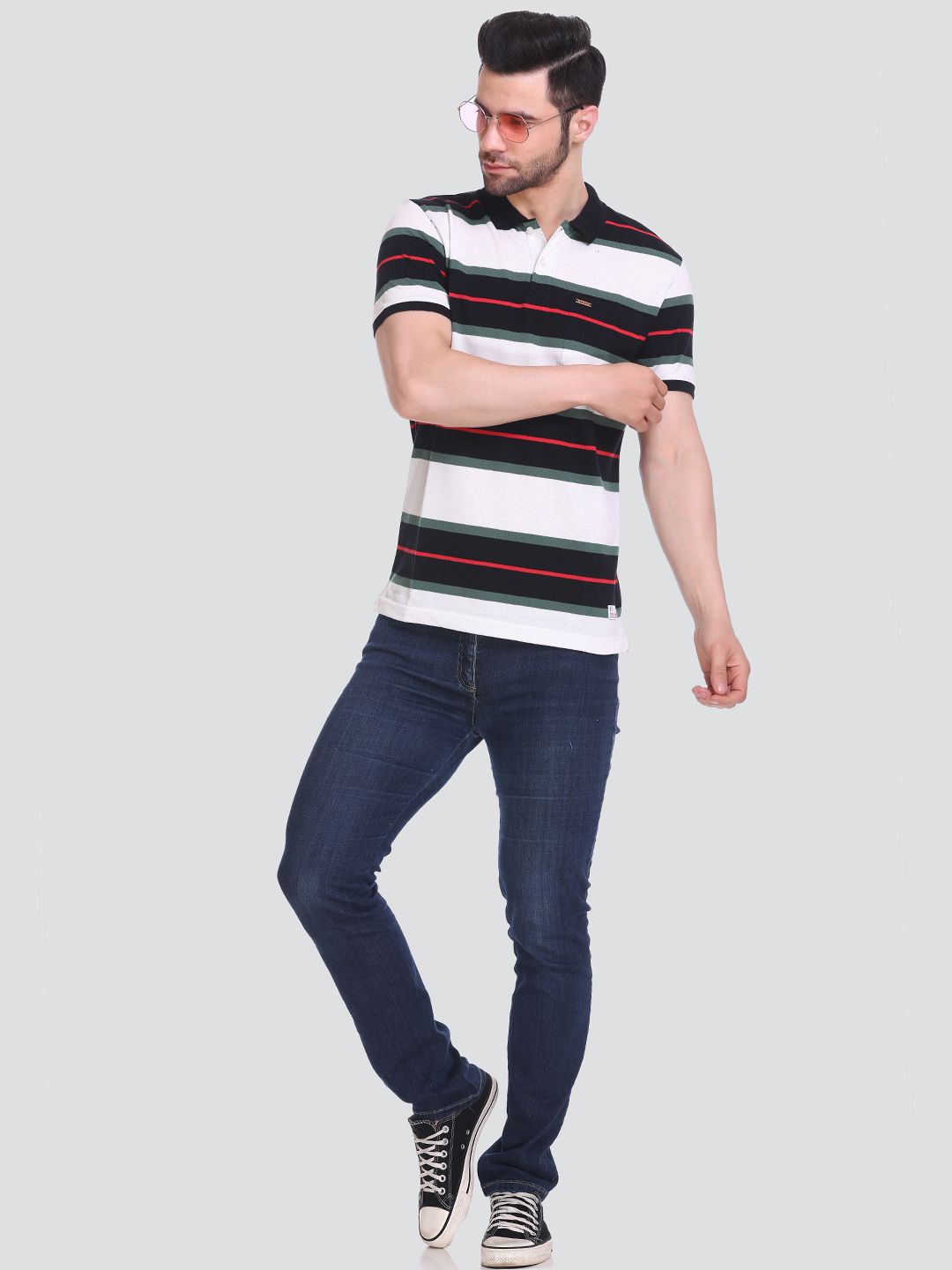 

Tuckinn stripper t-shirt Men Striped Polo Collar Pockets T-shirt, Multi