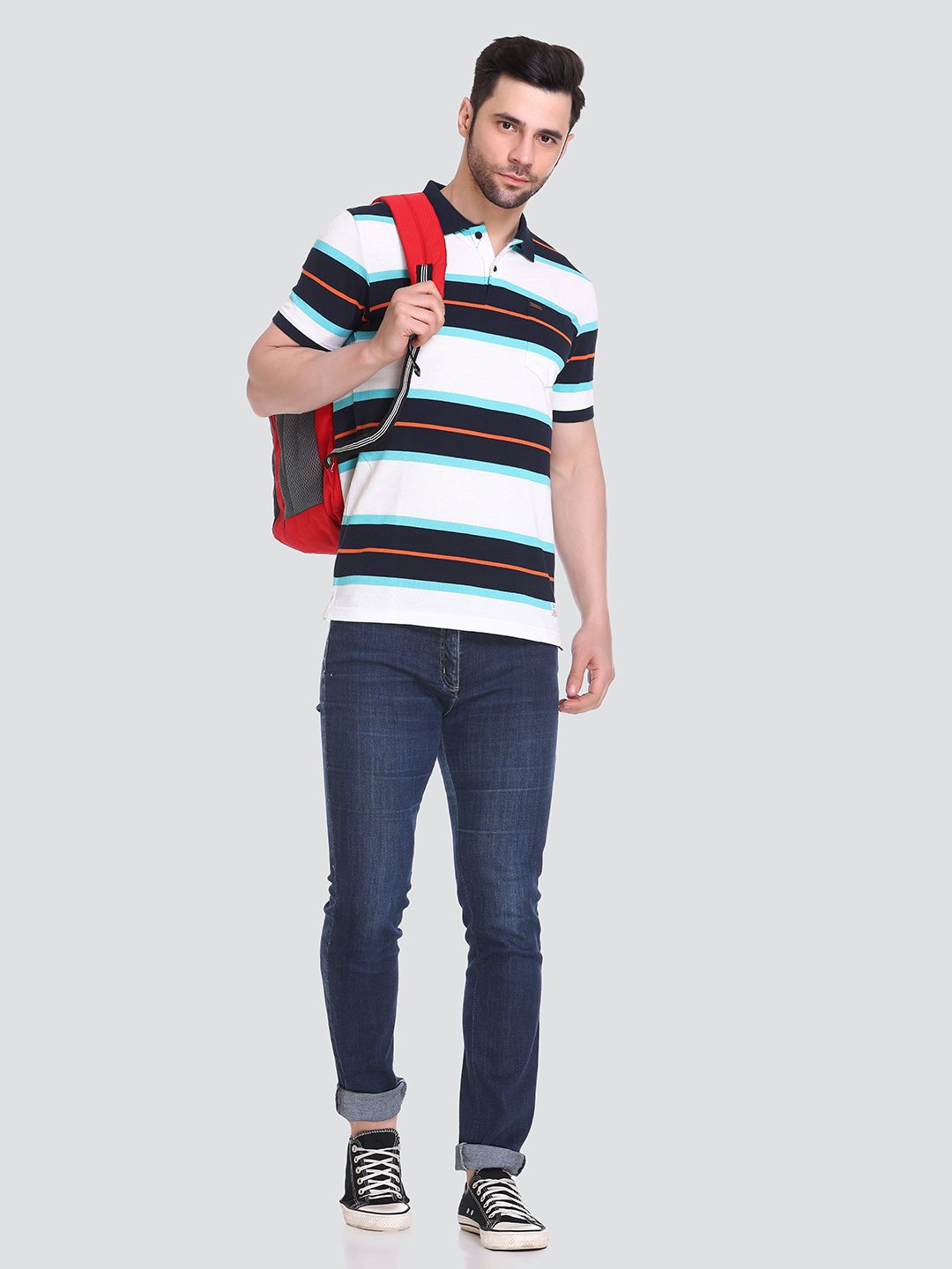 

Tuckinn stripper t-shirt Men Striped Polo Collar Pockets T-shirt, Multi