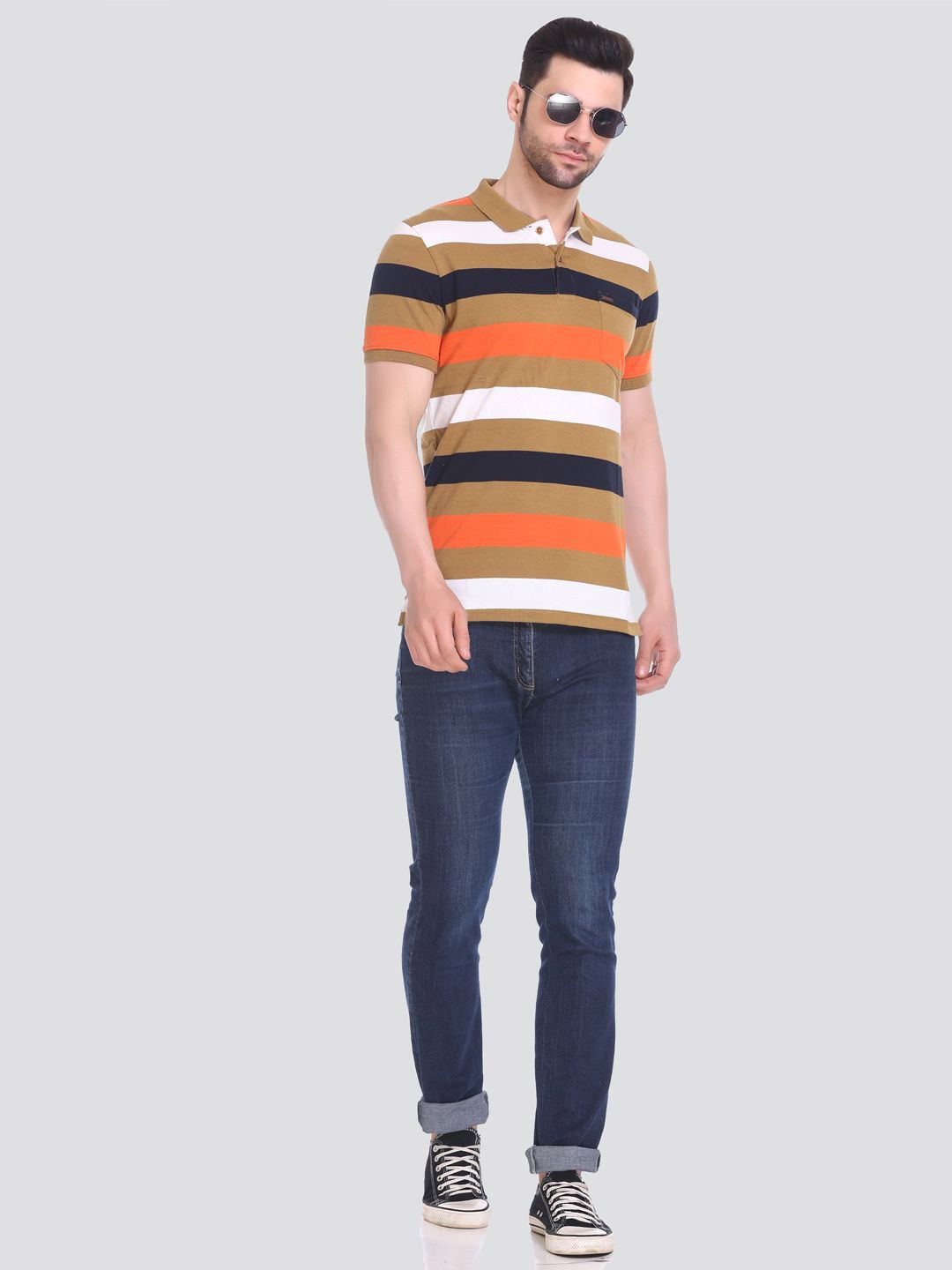 

Tuckinn stripper t-shirt Men Striped Polo Collar Pockets T-shirt, Multi