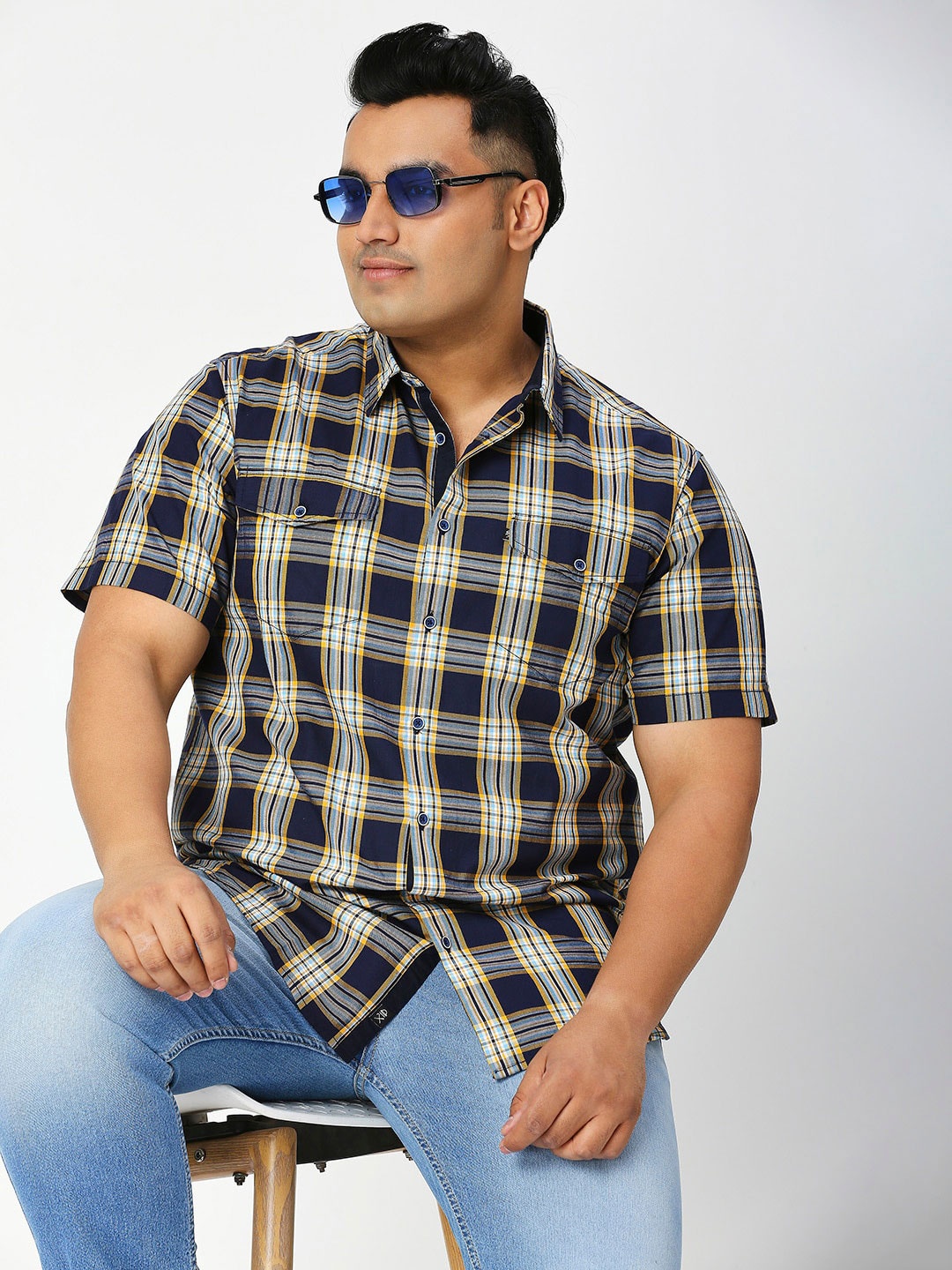 

Thomas Scott Plus Size Premium Tartan Checked Twill Weave Pure Cotton Casual Shirt, Blue