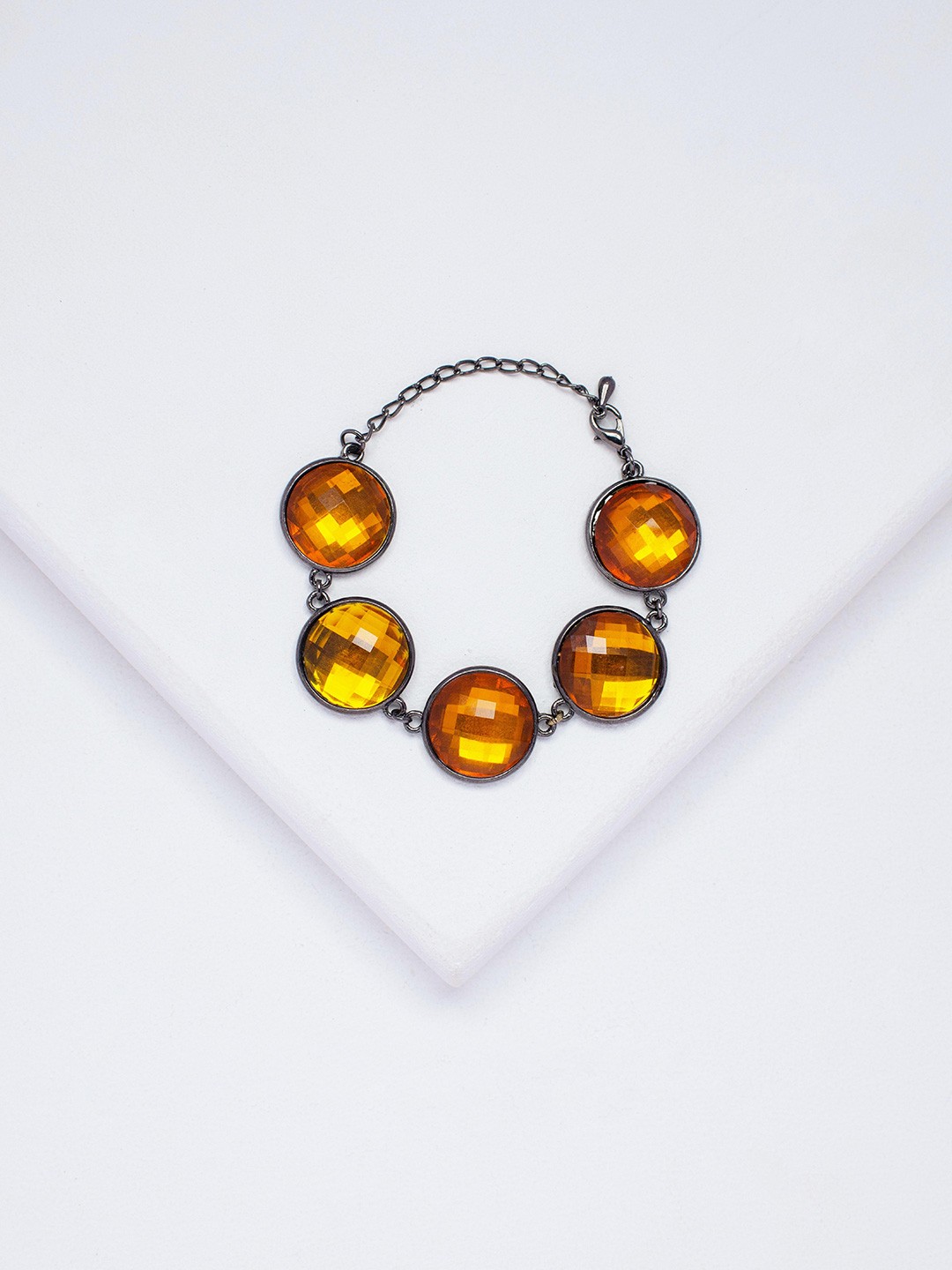 

Rhea Rhodium-Plated Gemstone Link Bracelet, Orange