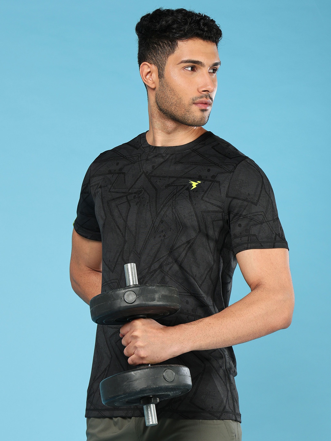 

Technosport Men Printed UPF50 Pockets Slim Fit T-shirt, Black