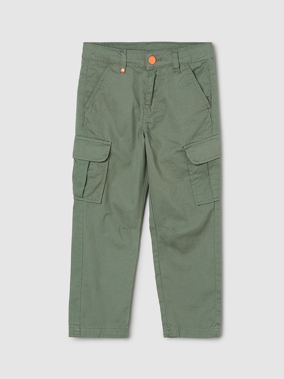 

max Boys Mid-Rise Plain Pure Cotton Cargos Trousers, Olive