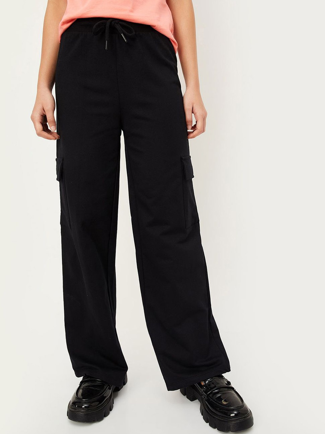 

max Girls Cotton Parallel Trousers, Black