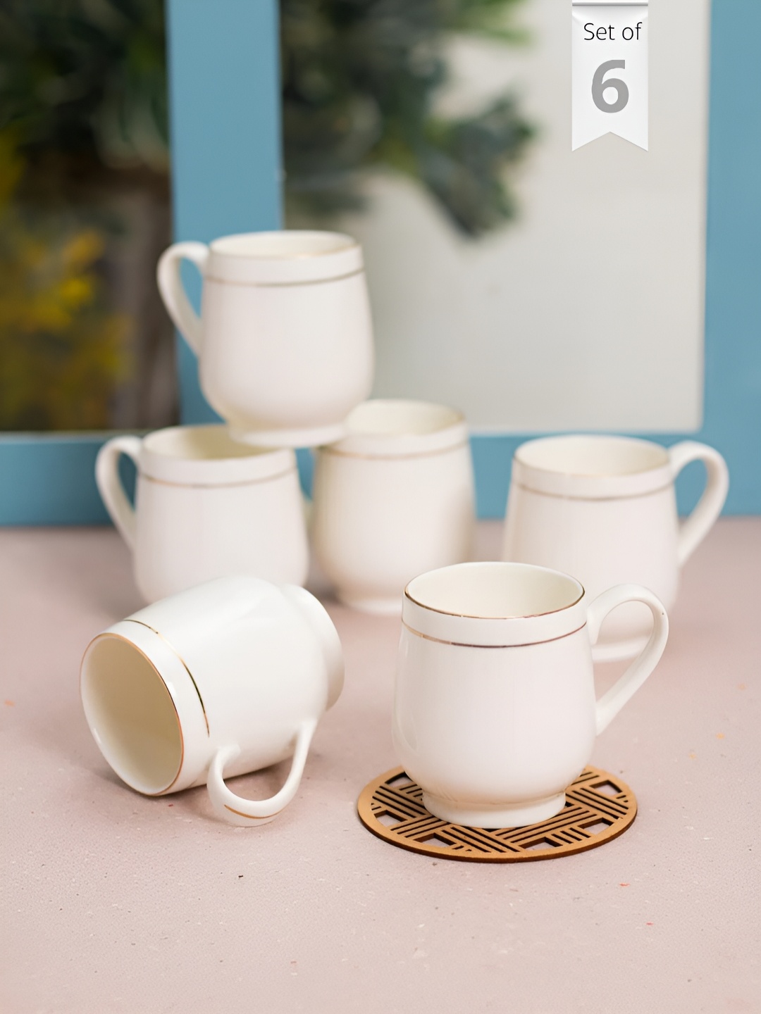 

JCPL White 6 Pieces Ceramic Glossy Cups 150 ml Each