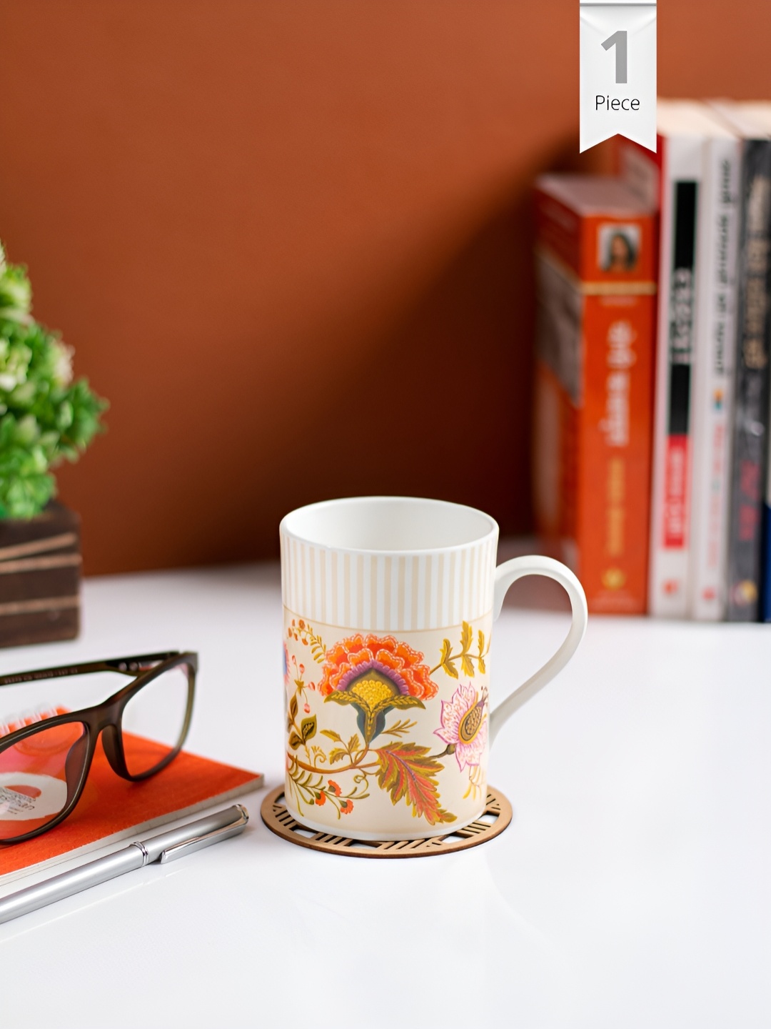 

JCPL White & Orange Printed Ceramic Glossy Mugs Set of Cups and Mugs