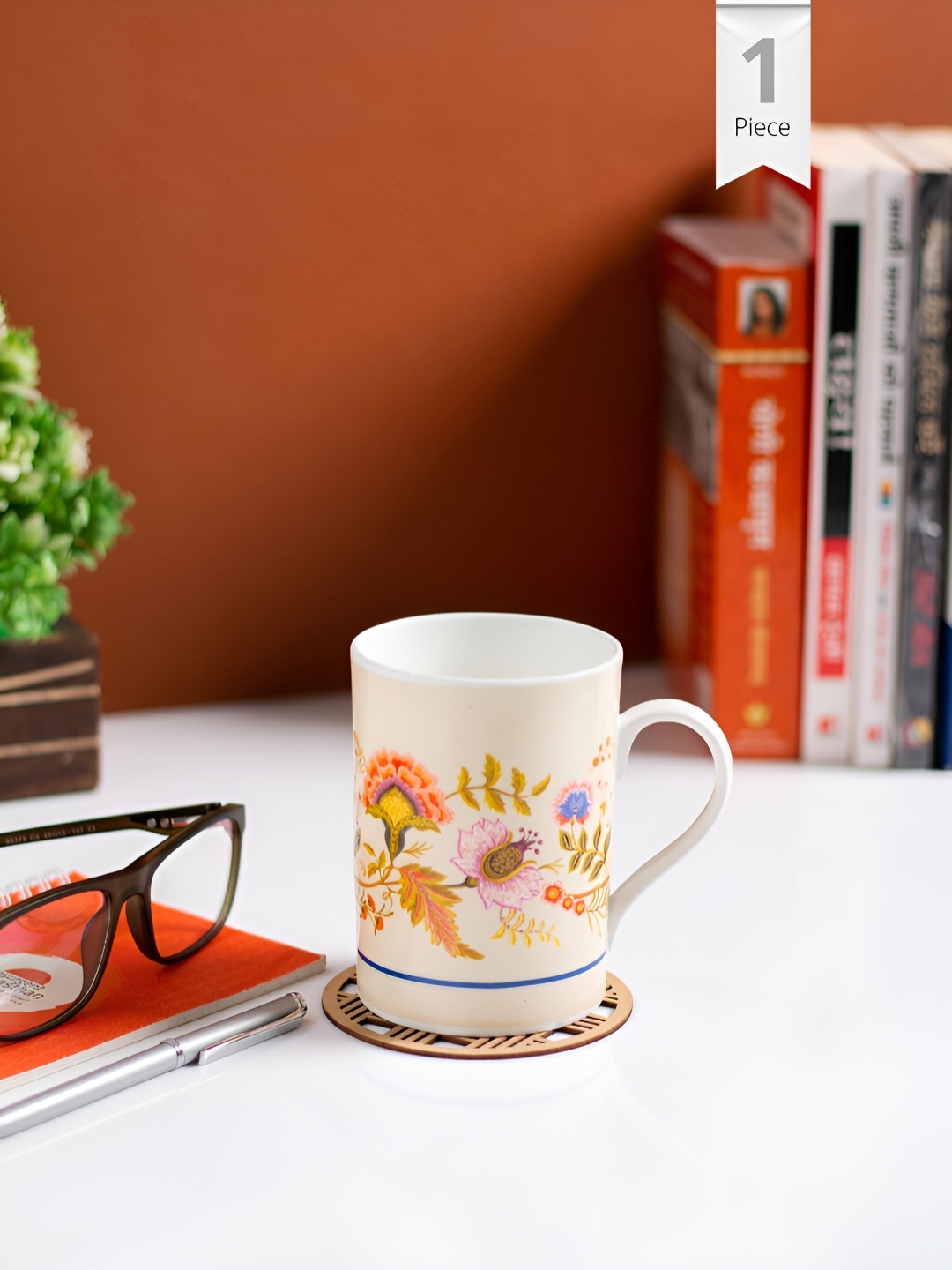 

JCPL White & Orange Printed Ceramic Glossy Mug 320 ml