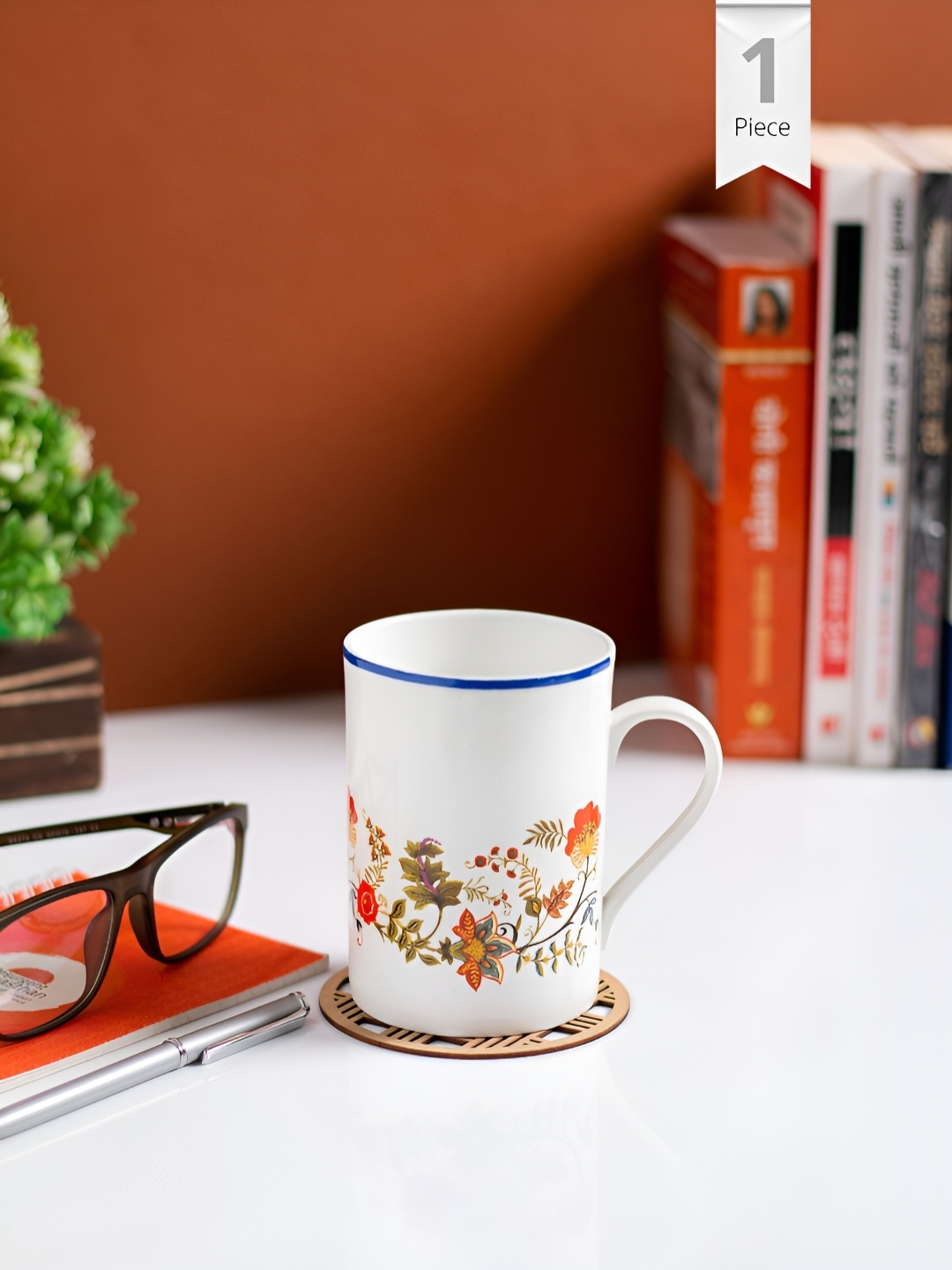 

JCPL White & Orange Printed Ceramic Glossy Mug 320 ml