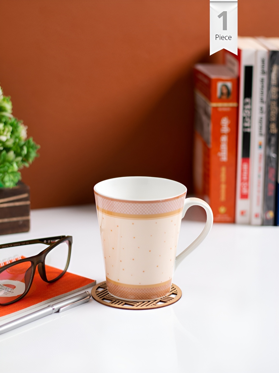 

JCPL Cream & Orange Geometric Printed Ceramic Glossy Mug 340 ml