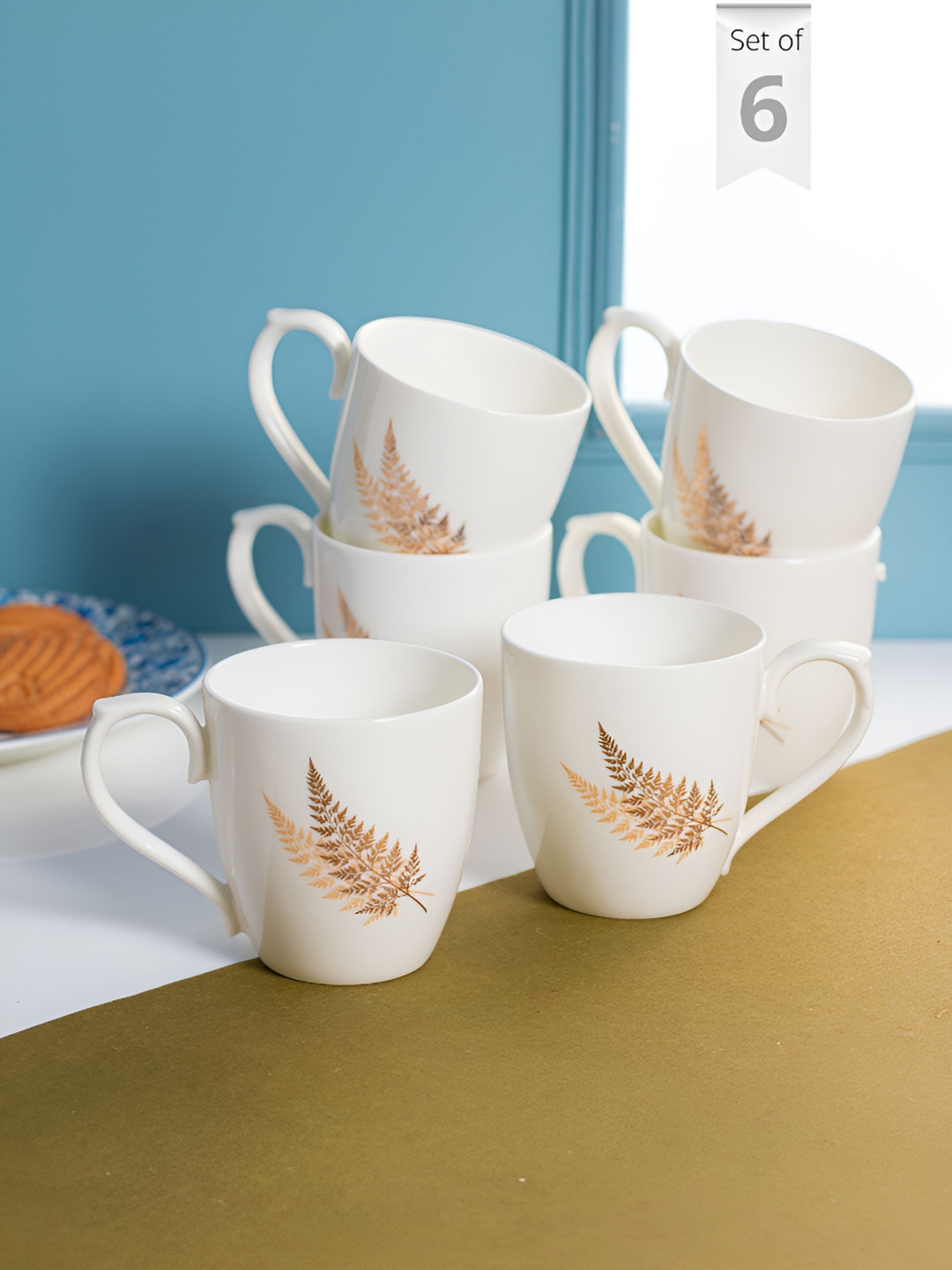 

JCPL White & Cream 6 Pcs Floral Printed Ceramic Glossy Cup 230 ml Each