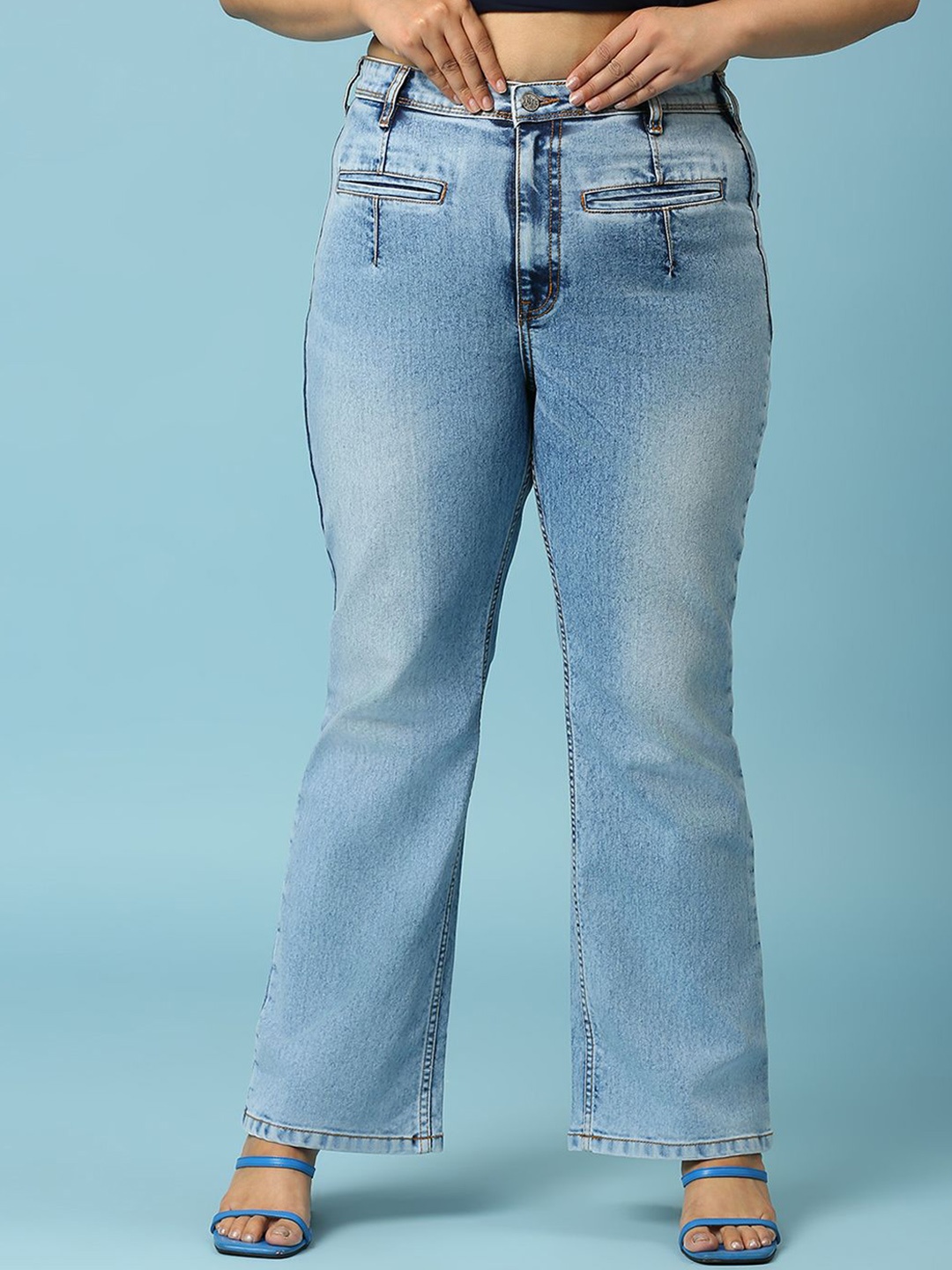 

Turning Blue Women Plus Size Bootcut High-Rise Clean Look Light Fade Stretchable Jeans
