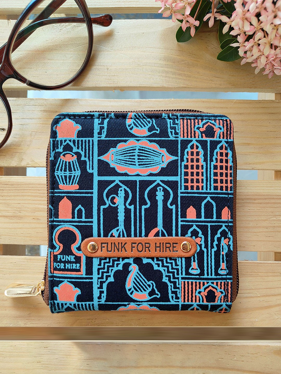 

Funk For Hire Women Ethnic Motifs Printed Canvas Zip Around Wallet, Black