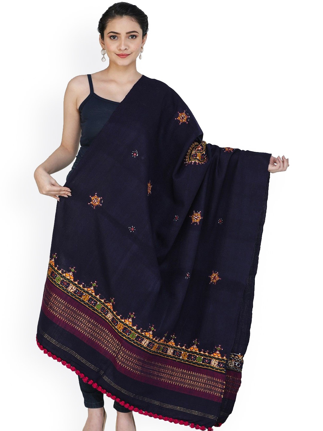 

Exotic India Women Ethnic Motifs Embroidered Shawl, Blue