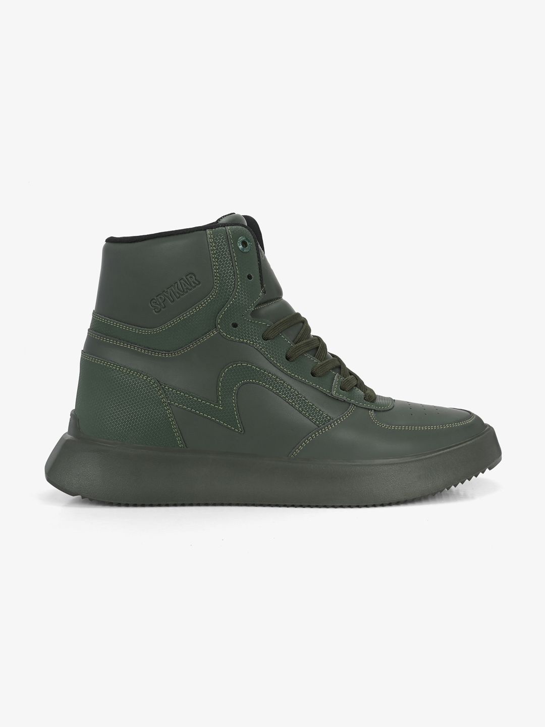 

SPYKAR Men Perforations High-Top Sneakers, Olive