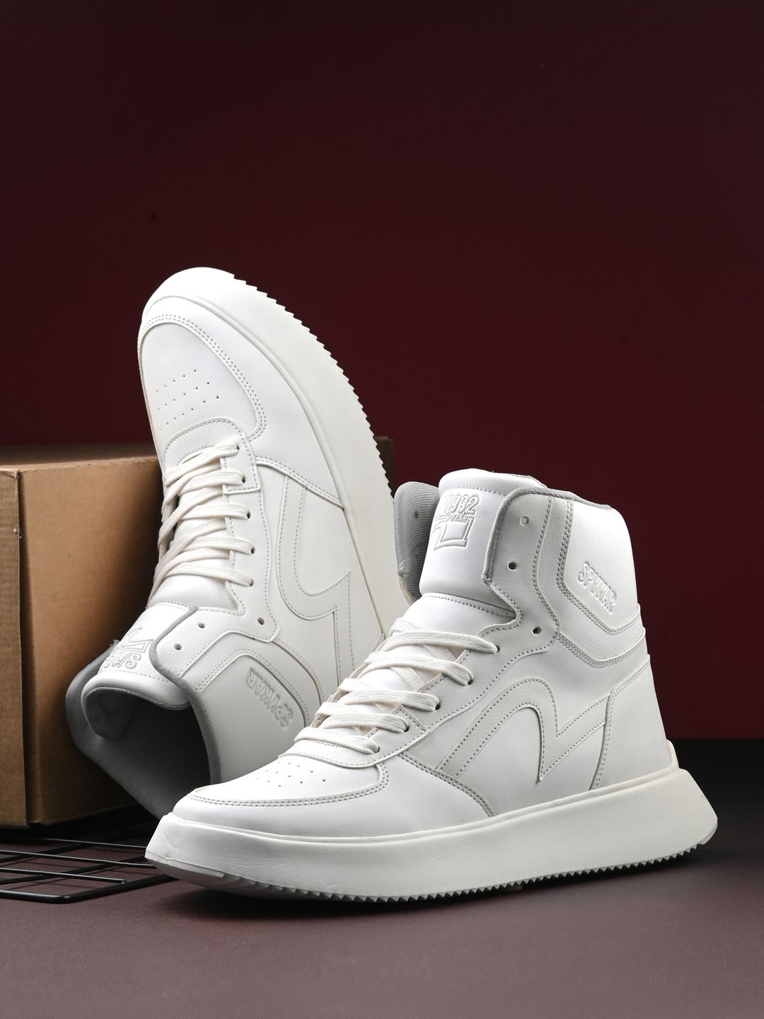 

SPYKAR Men PU Round Toe High-Top Smart Casual Sneakers, White