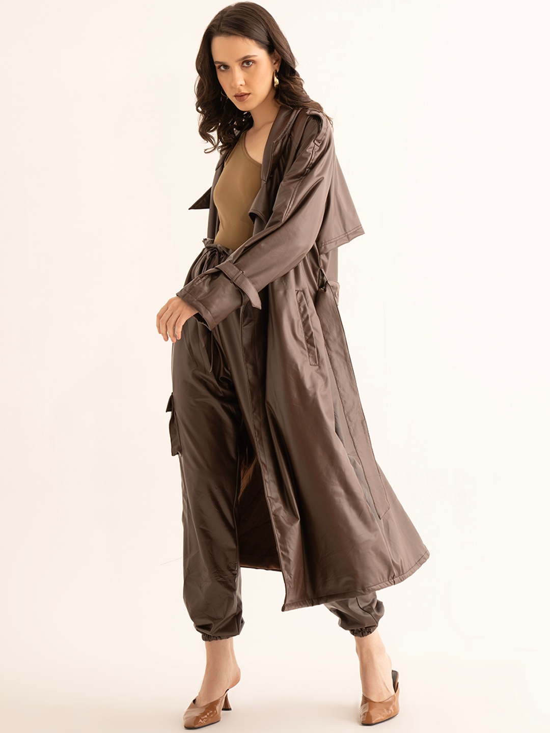 

TORQADORN Trench Long Overcoat, Brown