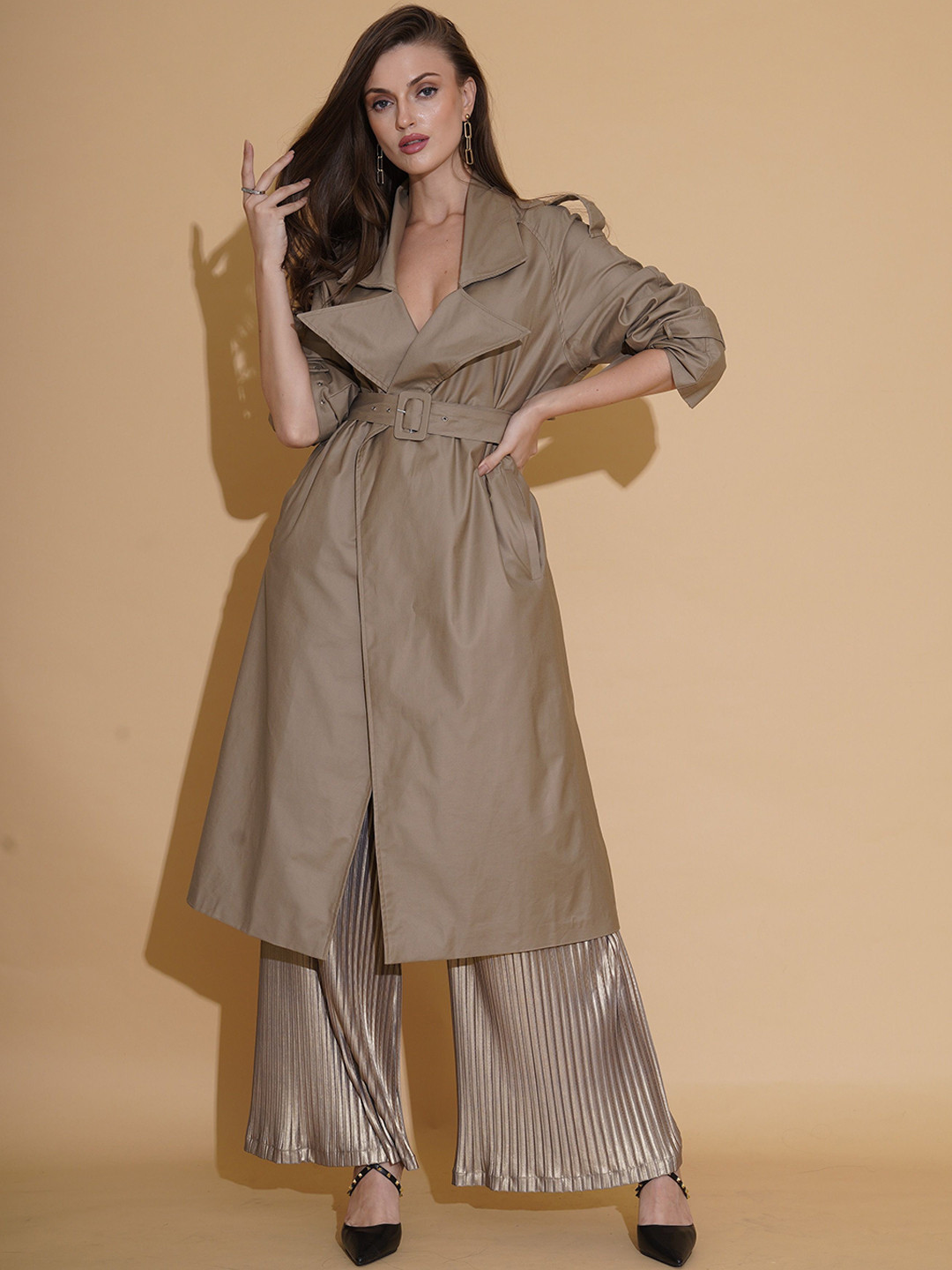 

TORQADORN Lapel Collar Oversized Trench Coats, Khaki