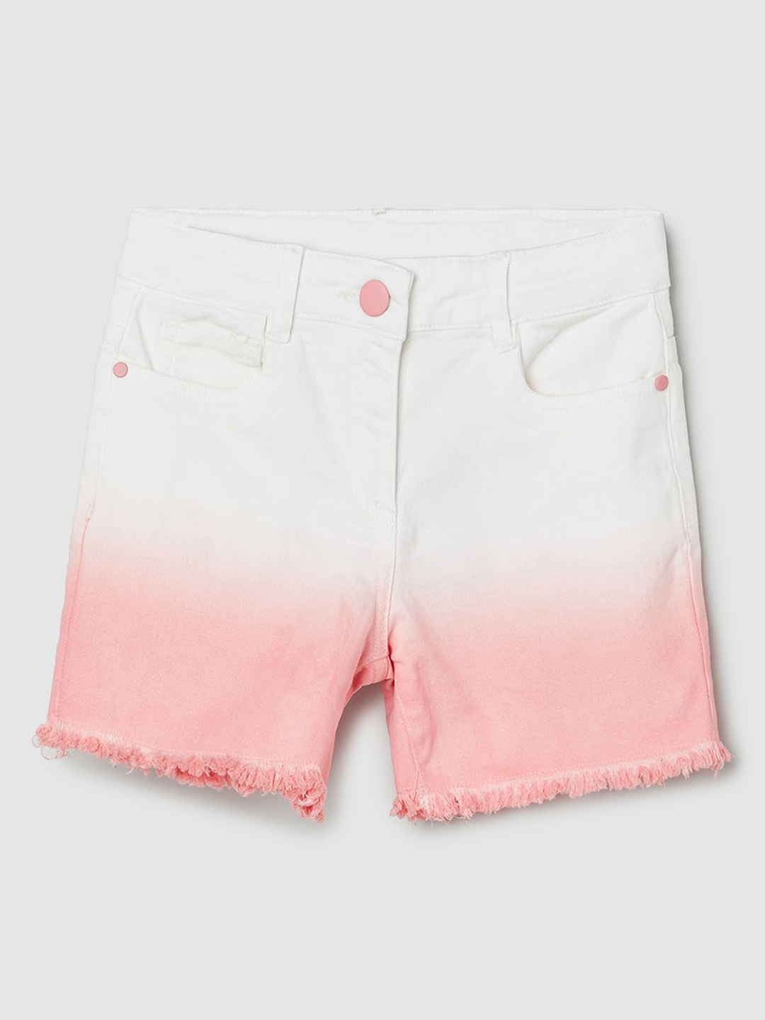 

max Girls Ombre Pure Cotton Denim Shorts, White