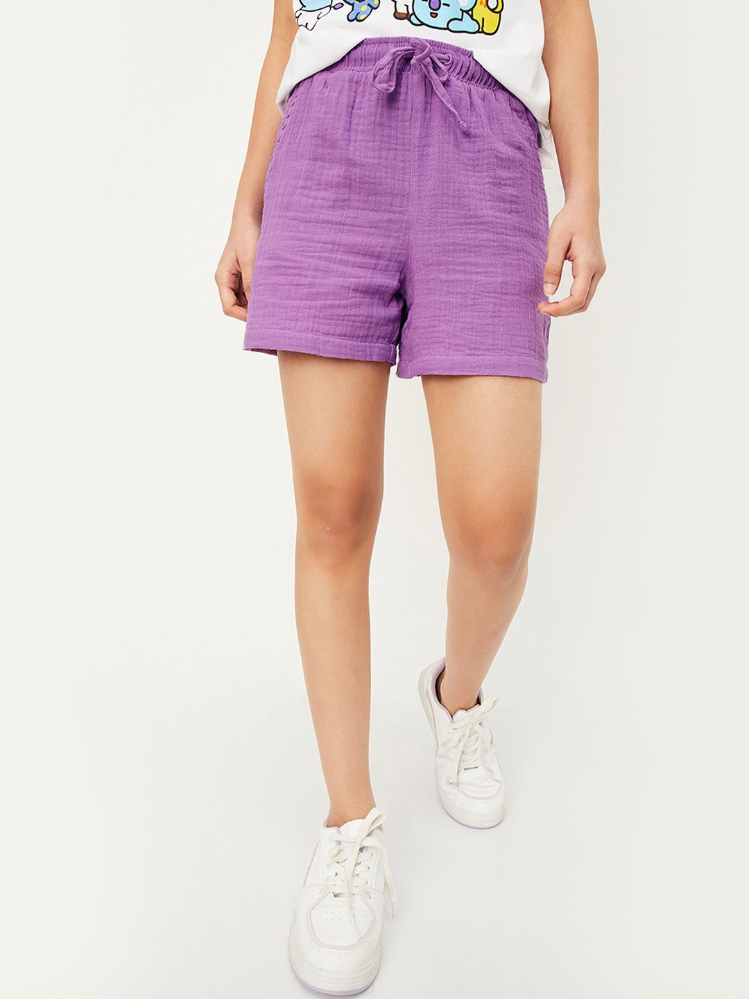 

max Girls Mid-Rise Pure Cotton Shorts, Purple