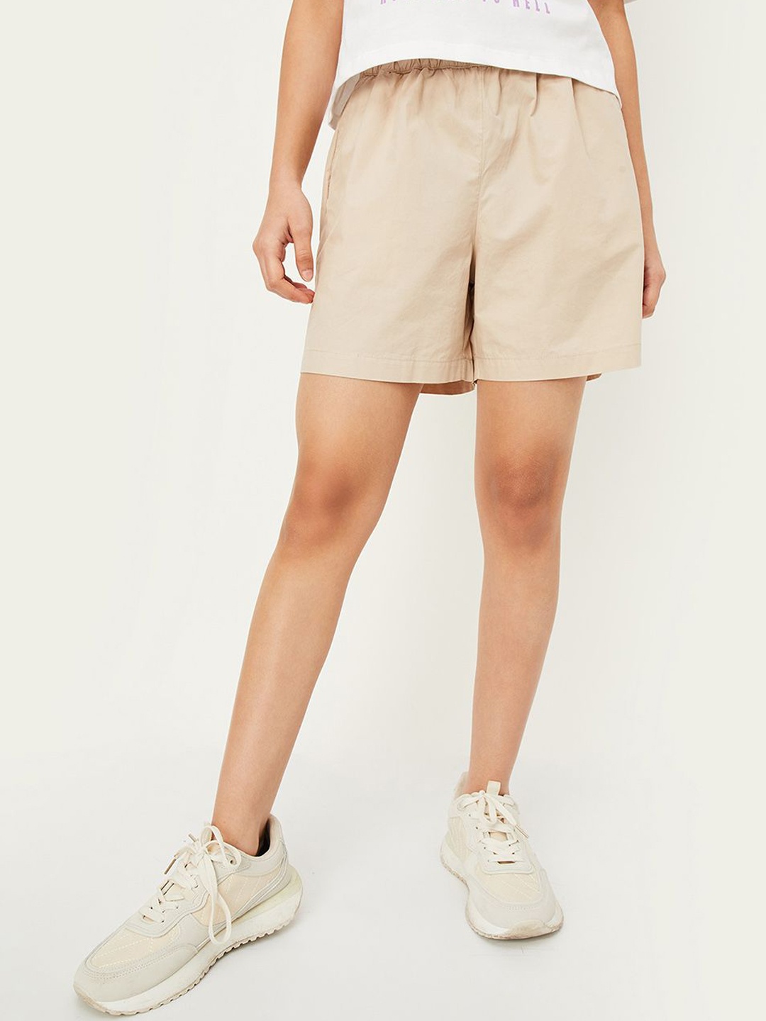 

max Girls Mid-Rise Pure Cotton Shorts, Beige