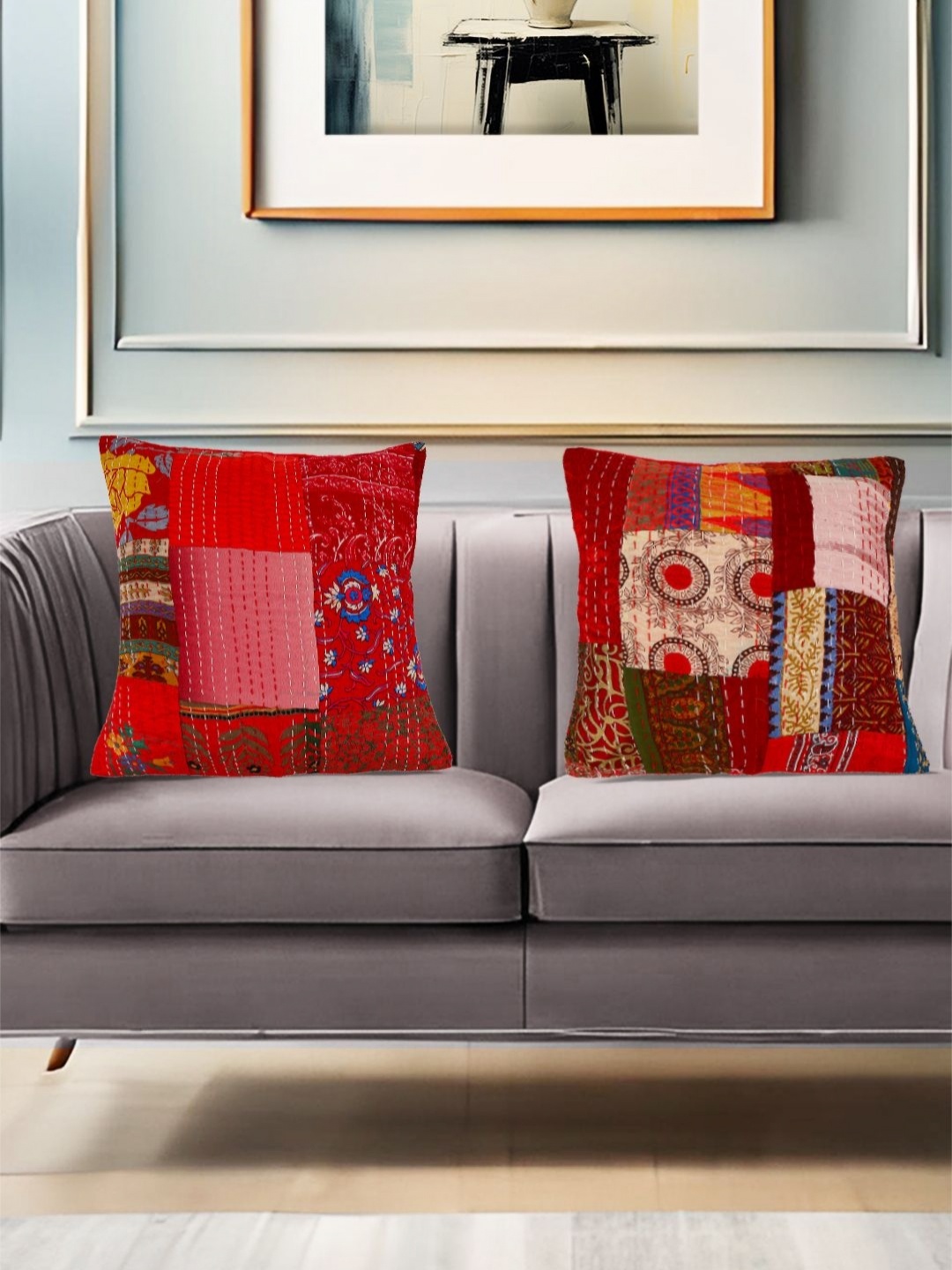 

YWULY Red & Blue 2 Pieces Square Cushion Covers