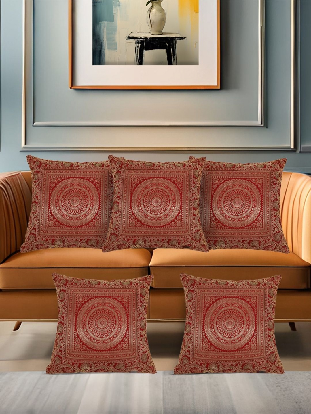 

YWULY Maroon & Gold-Toned 2 Pieces Square Cushion Covers