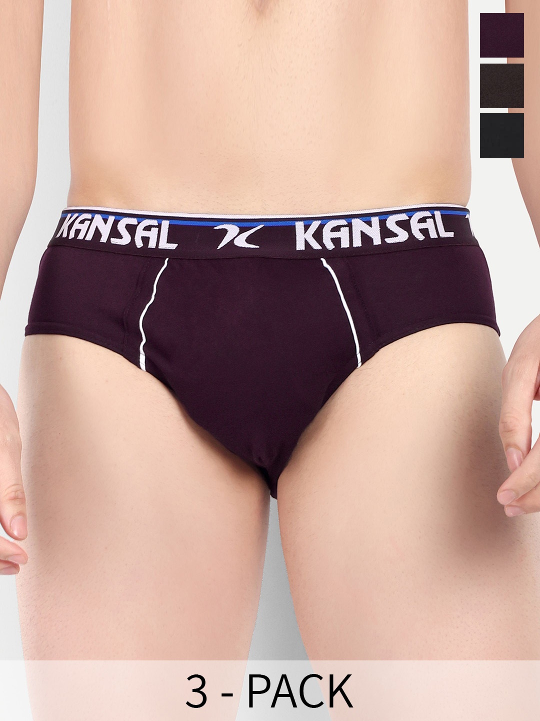 

KANSAL Pack Of 3 Cotton Basic Briefs 3.CUT_1062_P3_MBC, Maroon