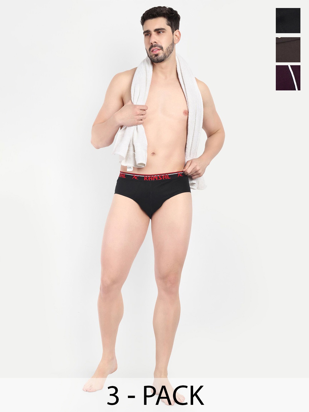 

KANSAL Men Pack Of 3 Cotton Basic Briefs, Black