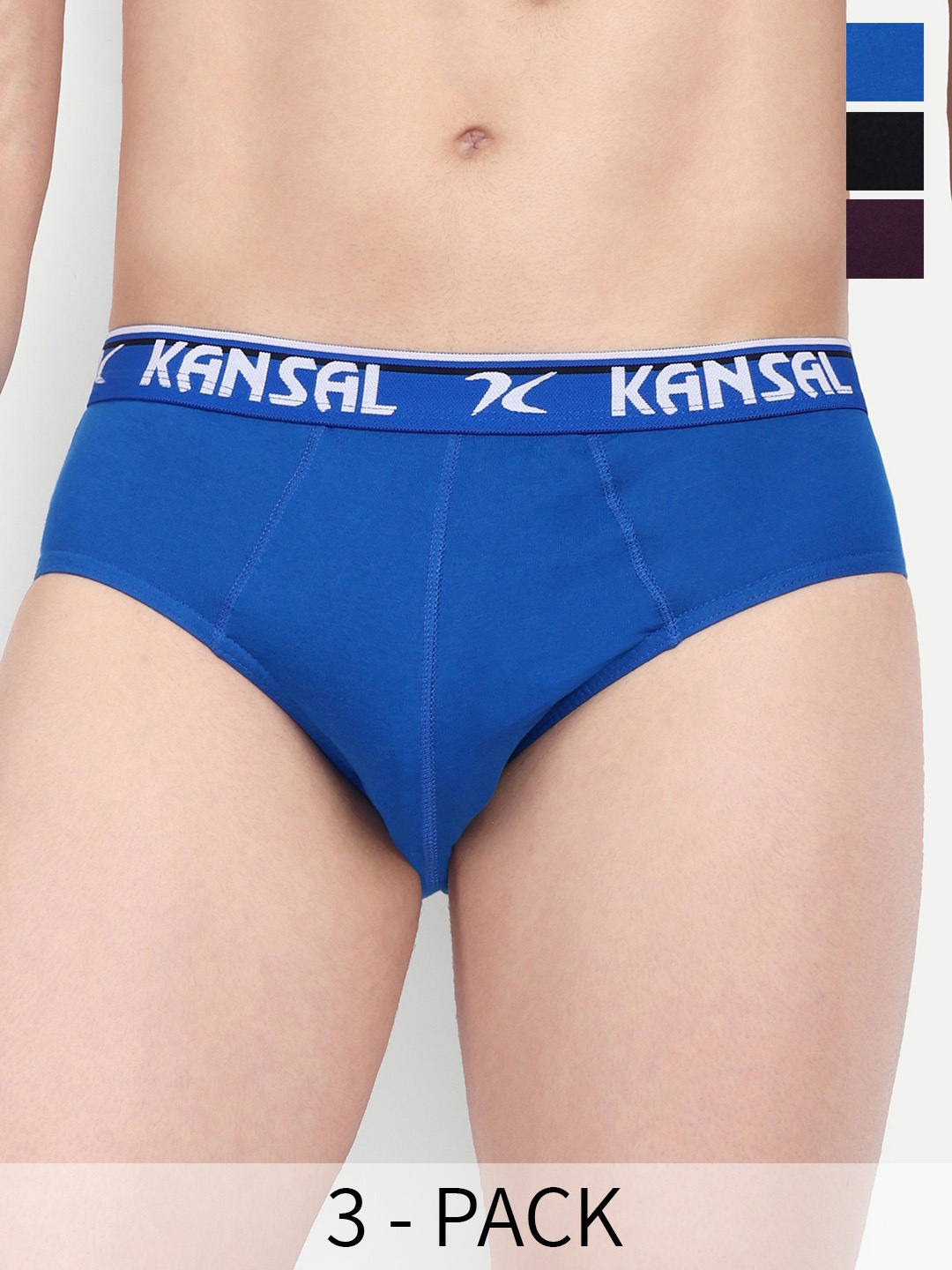 

KANSAL Men Pack Of 3 Low_Rise Cotton Basic Briefs 5.CUT_1051_P3_rBMB, Blue