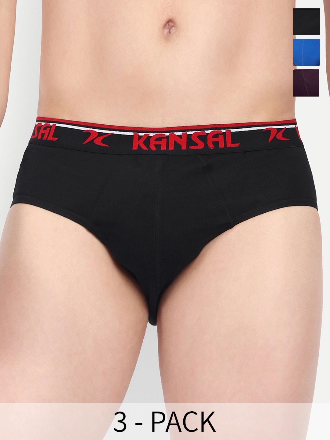 

KANSAL Pack Of 3 Low_Rise Cotton Basic Briefs 3.CUT_1051_P3_MBrB, Maroon