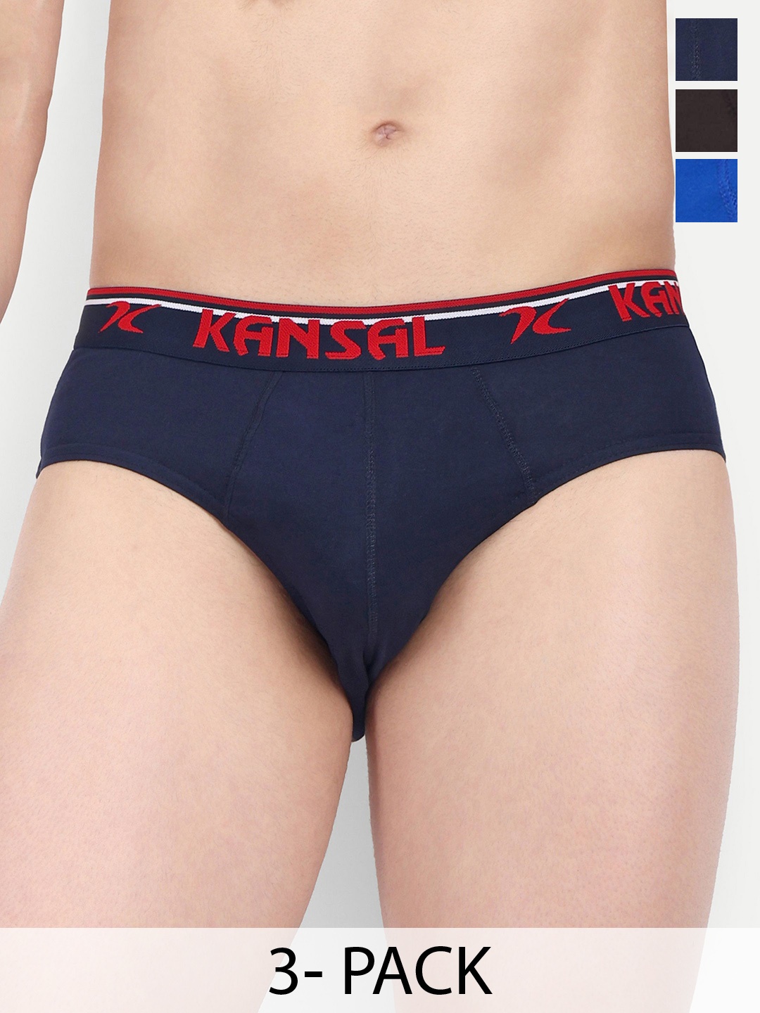 

KANSAL Pack Of 3 Cotton Basic Briefs 4.CUT_1051_P3_NCrB, Navy blue