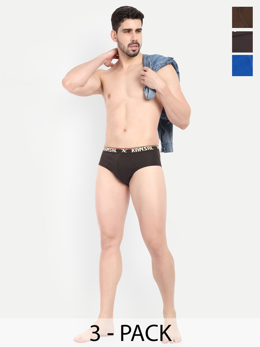 

KANSAL Men Pack Of 3 Cotton Basic Briefs, Black